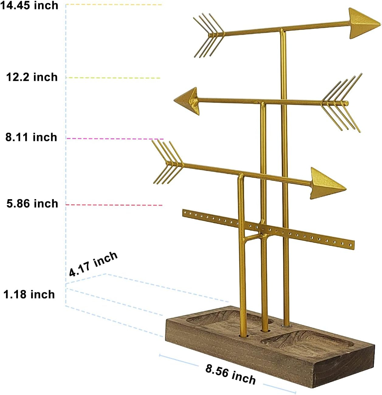 Arrow Jewelry Organizer Stand 4-Tier Gold Jewelry Stand Necklace Organizer with Wooden Ring Holder for Jewelry Display Bracelet Holder Stand Earring Organizer for Girls - Gold