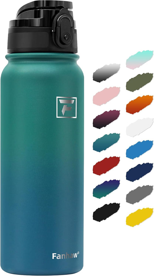 20 Oz Insulated Stainless Steel Vacuum Water Bottle with Anti-Dust Pop-Open Lid - for Kids, Women, Men | Leak & Sweat Proof (Green Blue)