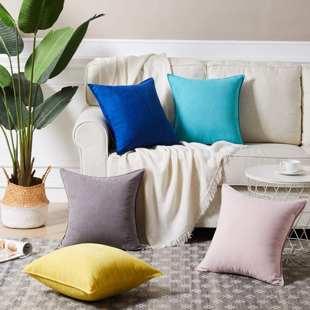 2 Packs Premium Faux Suede Decorative Throw Pillow Covers, Super Soft Square Pillow Case,Solid Cushion Cover for Couch/Sofa/Bedroom (16"X 16",Set of 2, Blue)
