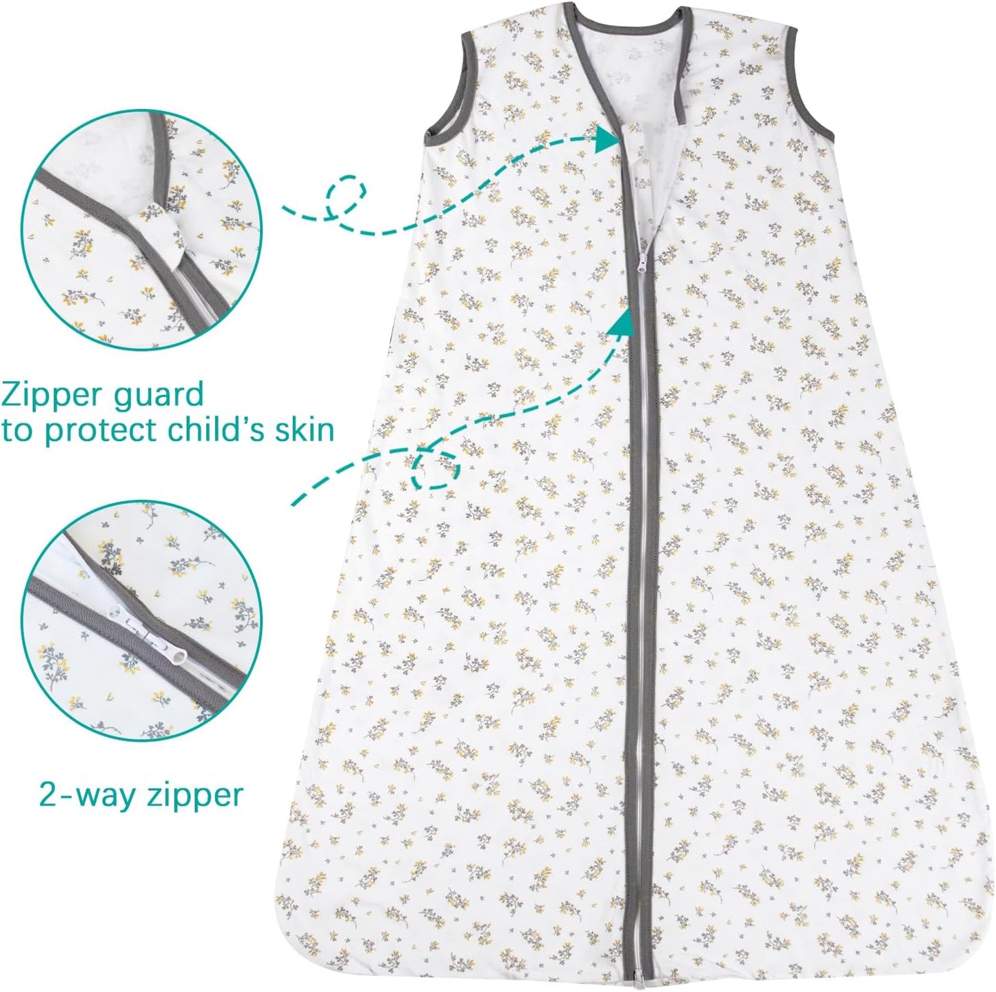 Baby Sleep Sack 18-24 Months, 100% Cotton Toddler Sleeping Bag, 2-Way Zipper Wearable Blanket for Baby, 0.5 TOG