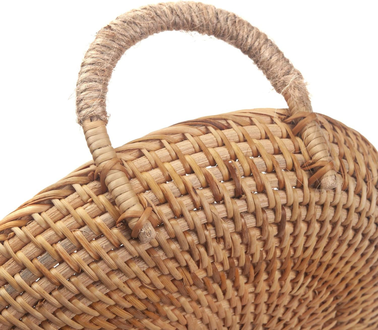Rattan round Fruit Basket for Table Wicker Bread Tray with Handle for Serving Food, Crackers, Snacks (11Inch D X 1.8Inch H)