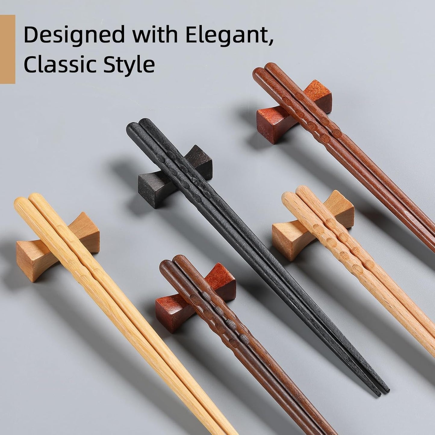 10 Pairs Reusable Wooden Chopsticks, Japanese Style Natural Wood Chopstick Classic Style Chop Stick 8.8 Inch