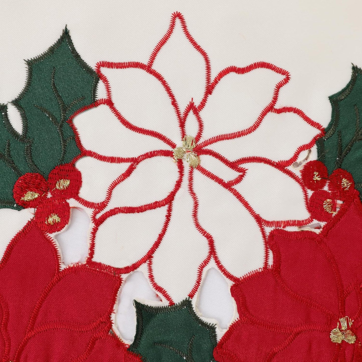 Christmas White Table Runner 13X70 Inches Long, Embroidered Red Poinsettia Flower Christmas Runner for Table, Xmas Dresser Scarves Holiday Parties Kitchen Farmhouse Dinner Decor