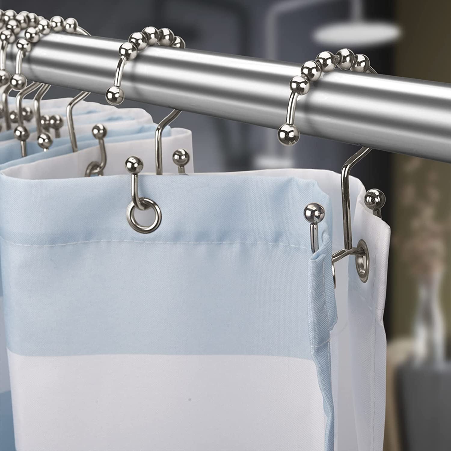 12 Pcs Shower Curtain Hooks with 72X72 Clear Shower Curtain Liner
