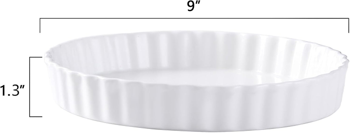 White round Porcelain Quiche Pan -Non-Stick- Perfect for Baking Tart Pies and Chicken Pot Pie-Dishwasher,Dish Microwave and Oven Safe (9Inch)