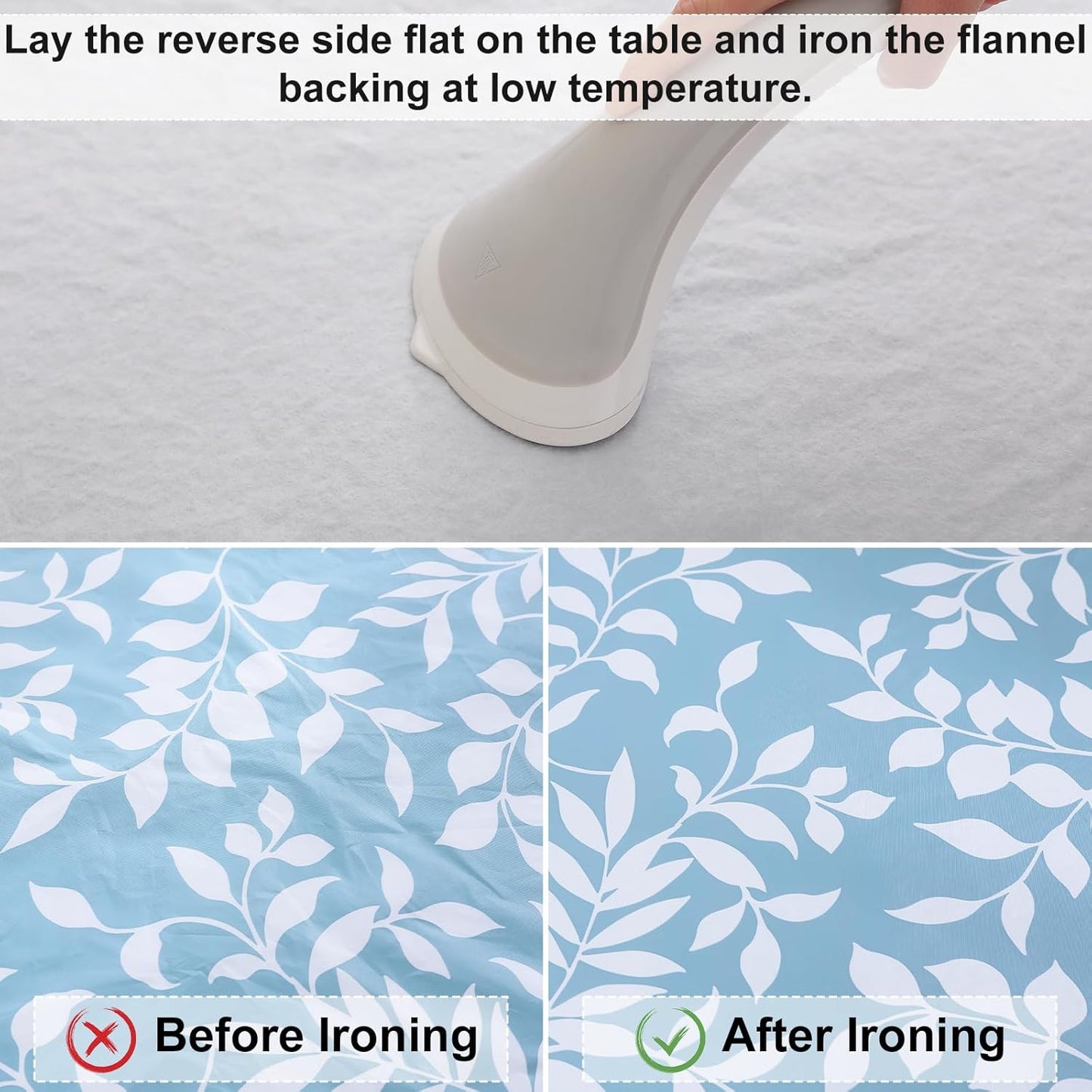 Rectangle Vinyl Tablecloth, Fitted Table Cover, 100% Waterproof, Elastic Edge, Flannel Backing, Plastic Table Cloth Fit 4 Foot Folding Tables for Picnic, Outdoor (Blue Leaves, 24X48 Inch)