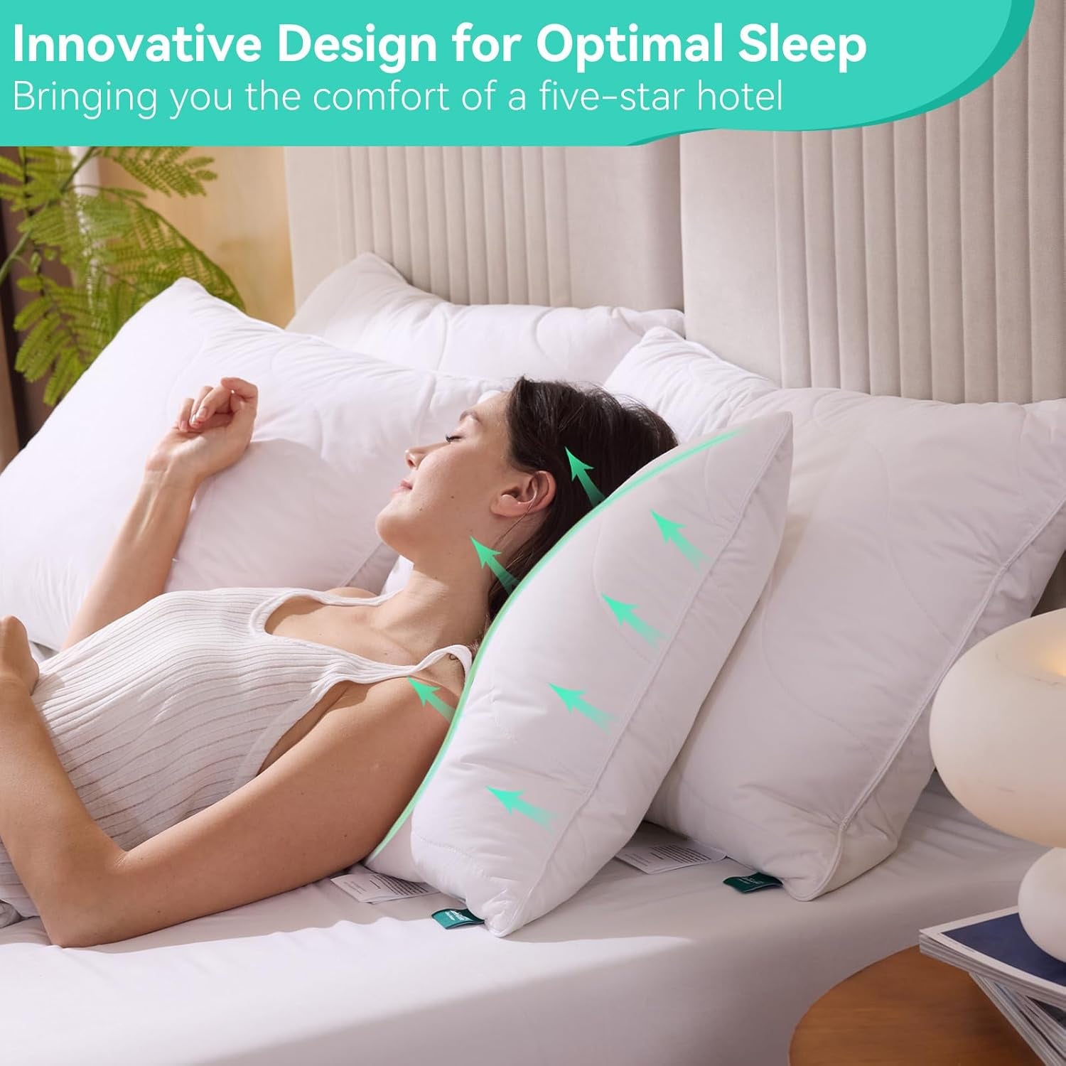 King Size White Goose Feather Down Pillow - 100% Cotton, Medium Firm, Soft Support