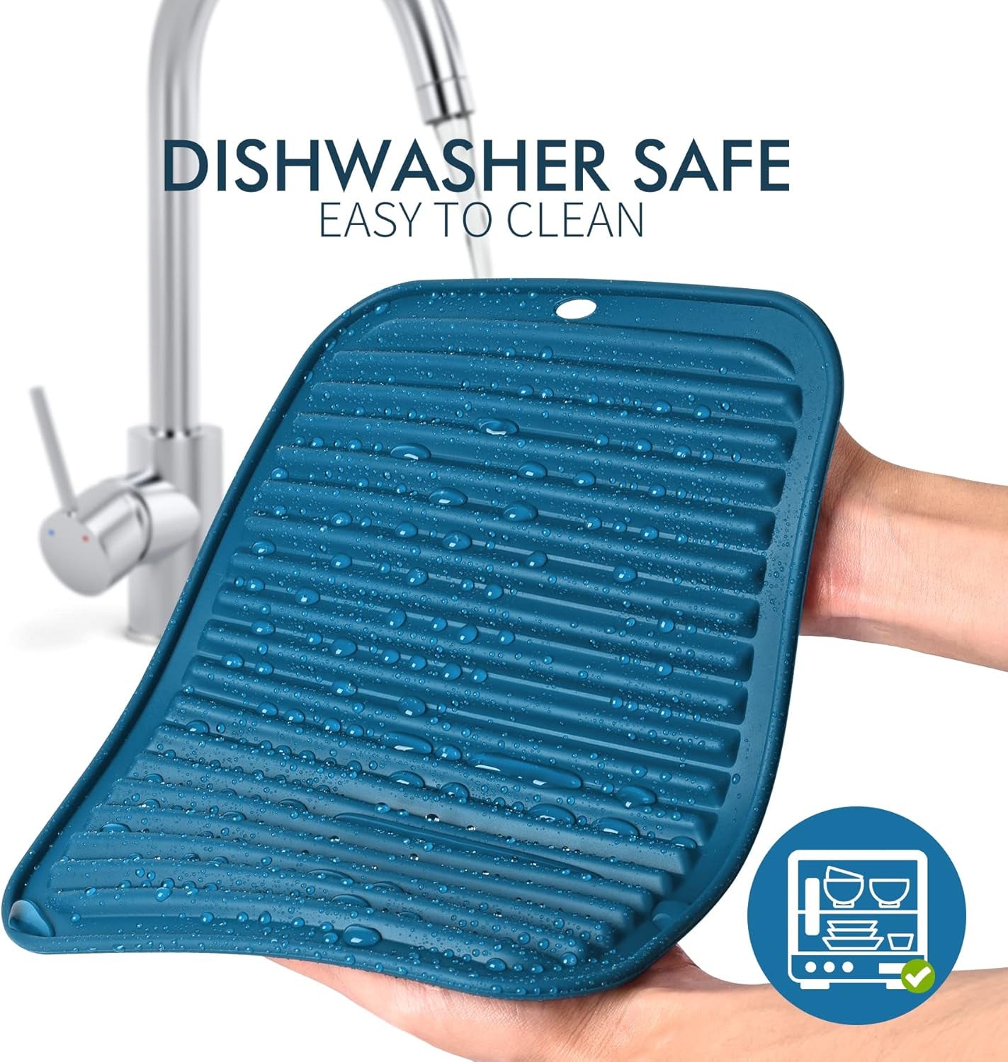 BPA Free Silicone Trivets for Hot Pots and Pans, 446℉ Heat Resistant for Kitchen Counter Dish Drying Mat, Set of 2 Classic Blue