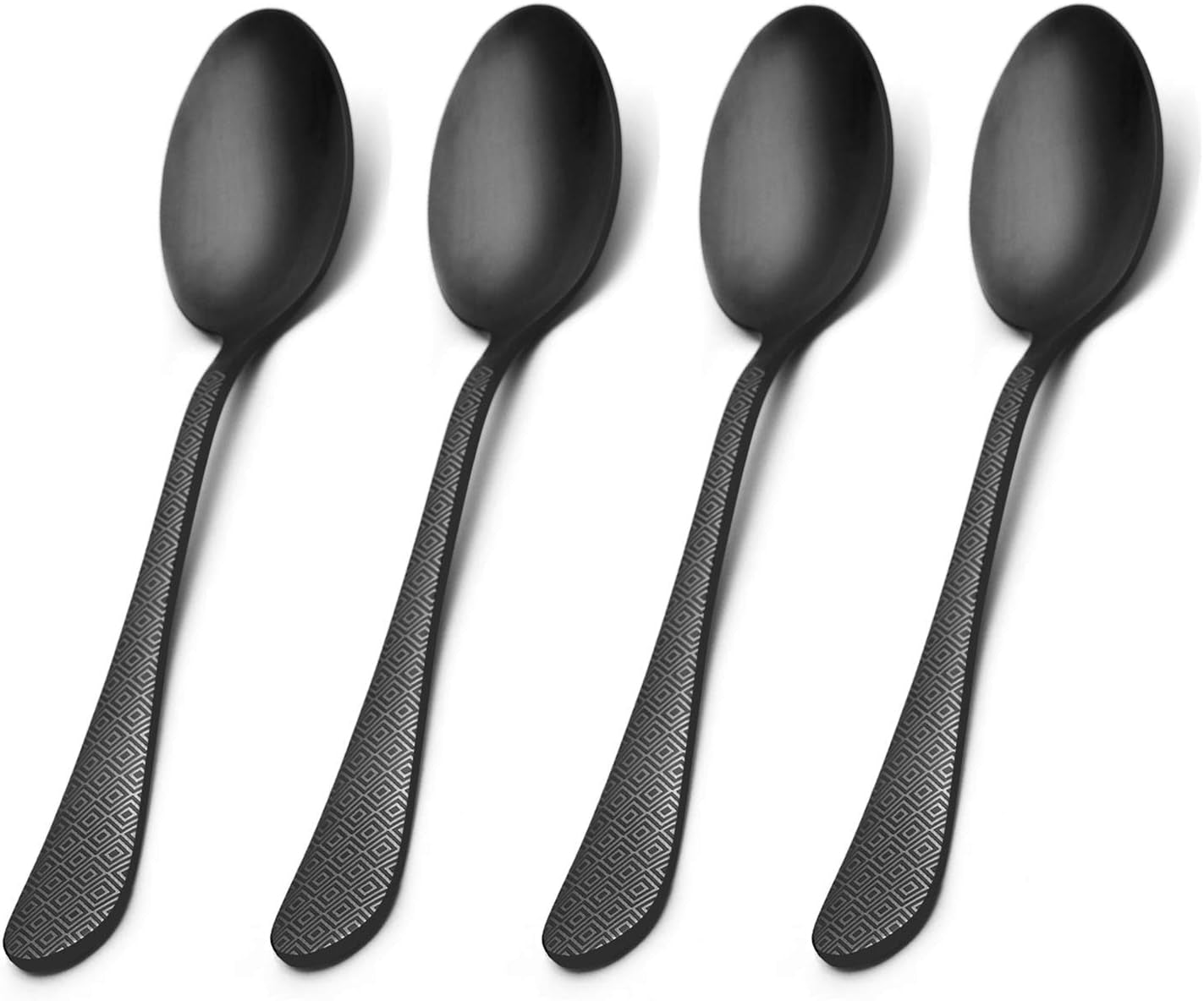 Matte Black Stainless Steel Dinner Spoons with round Edge, Set of 4,With Pattern (Matte Black Dinner Spoon, 4-Piece)