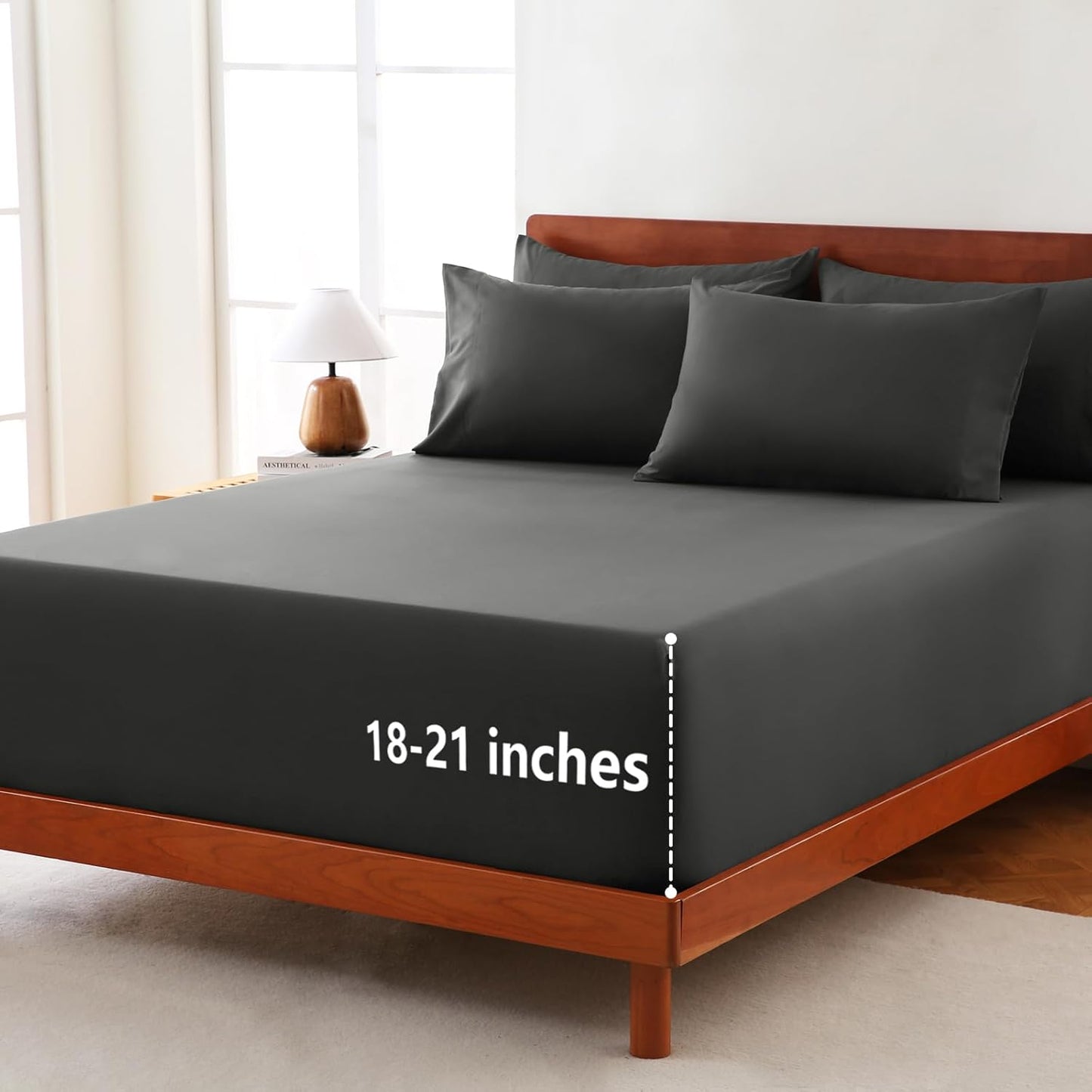 Extra Deep Pocket King Sheets - 6 Piece Sheet Set - Fits up to 21 Inches Thick Mattresses - Luxury Bedding Set - Breathable Bed Sheets & Pillowcases - Easy & Secure Fit - Dark Grey, King Size