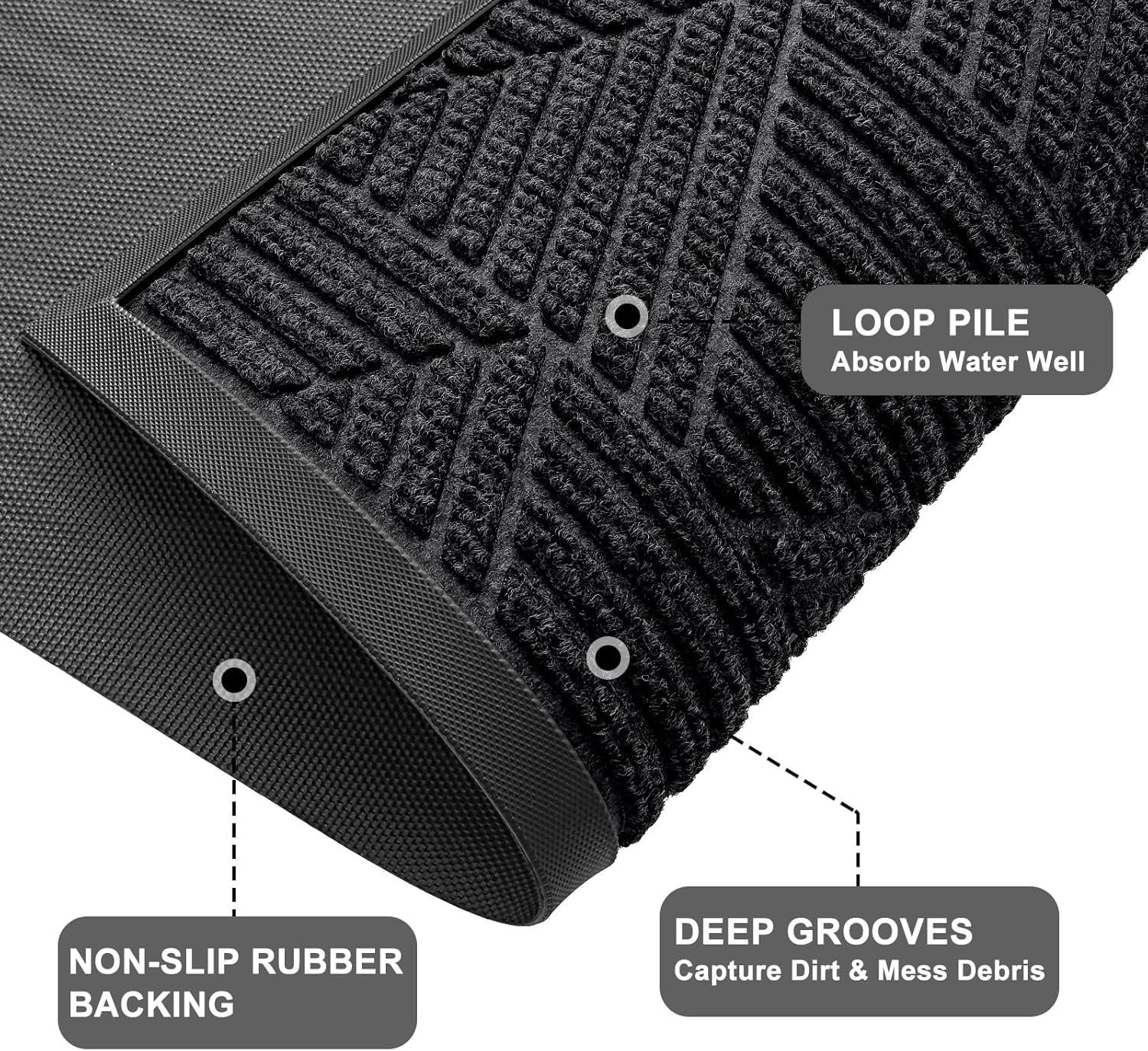 Front Door Mat outside Entrance, Sturdy Natural Dirt Trapper, Heavy Duty Rubber Doormat, Low Profile Non-Slip Backing, Easy Clean Floor Mat for Indoor Outdoor Entry, 29.5X17 Inch, Black