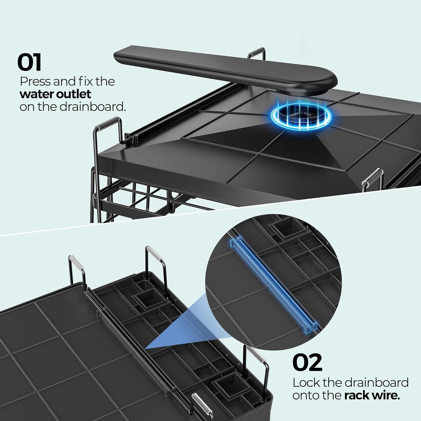 2 Tier Large Dish Drying Rack - Extendable Dish Rack for Kitchen Counter, Multifunctional Dish Drainer with Drainboard Set, Dishrack with Utensil Holder & Cup Holder, 13.4"-28.7" L X 11.8" W