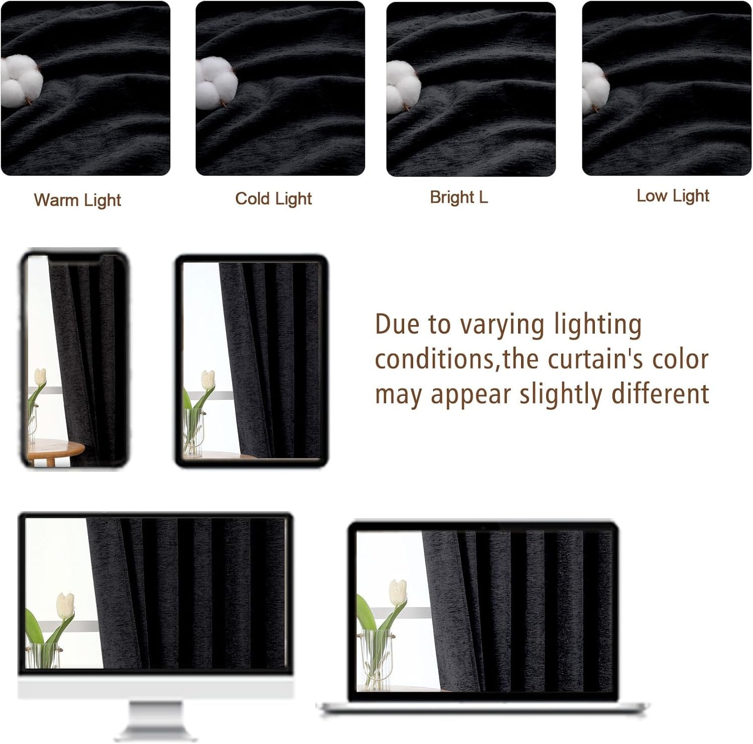 Chenille Black Curtains 72 Inch Length 2 Panels, Light Filtering Luxury Window Curtains, Back Tab Privacy Soft Velvet Window Curtain Drapes for Bedroom Living Room, 40" Wx72 L