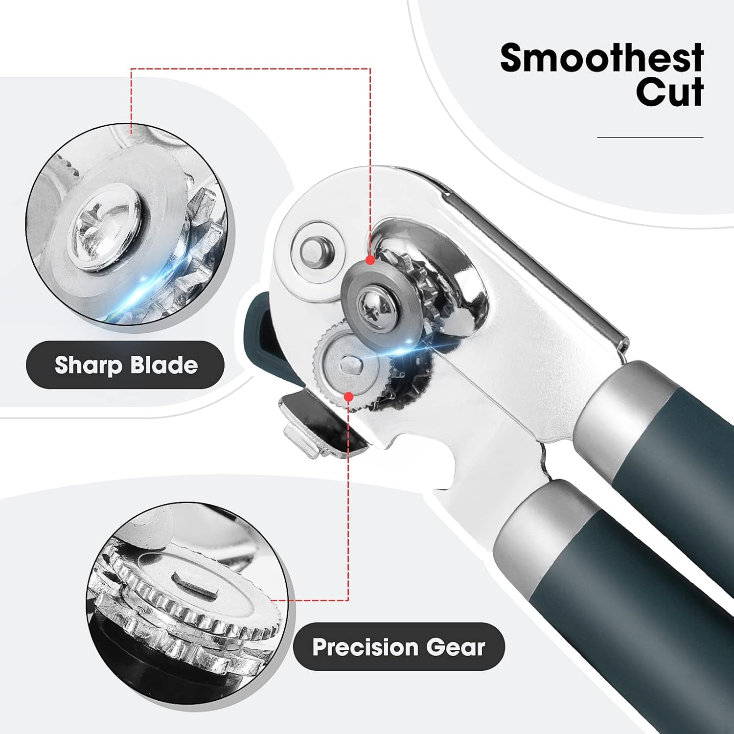 Can Opener Manual with Magnet, Hand Held Heavy Duty Can Opener with Durable Sharp Blade Smooth Edge, Big Effort-Saving Knob, Soft Grip Rubber Handle, Multifunctional Bottle Opener, Green