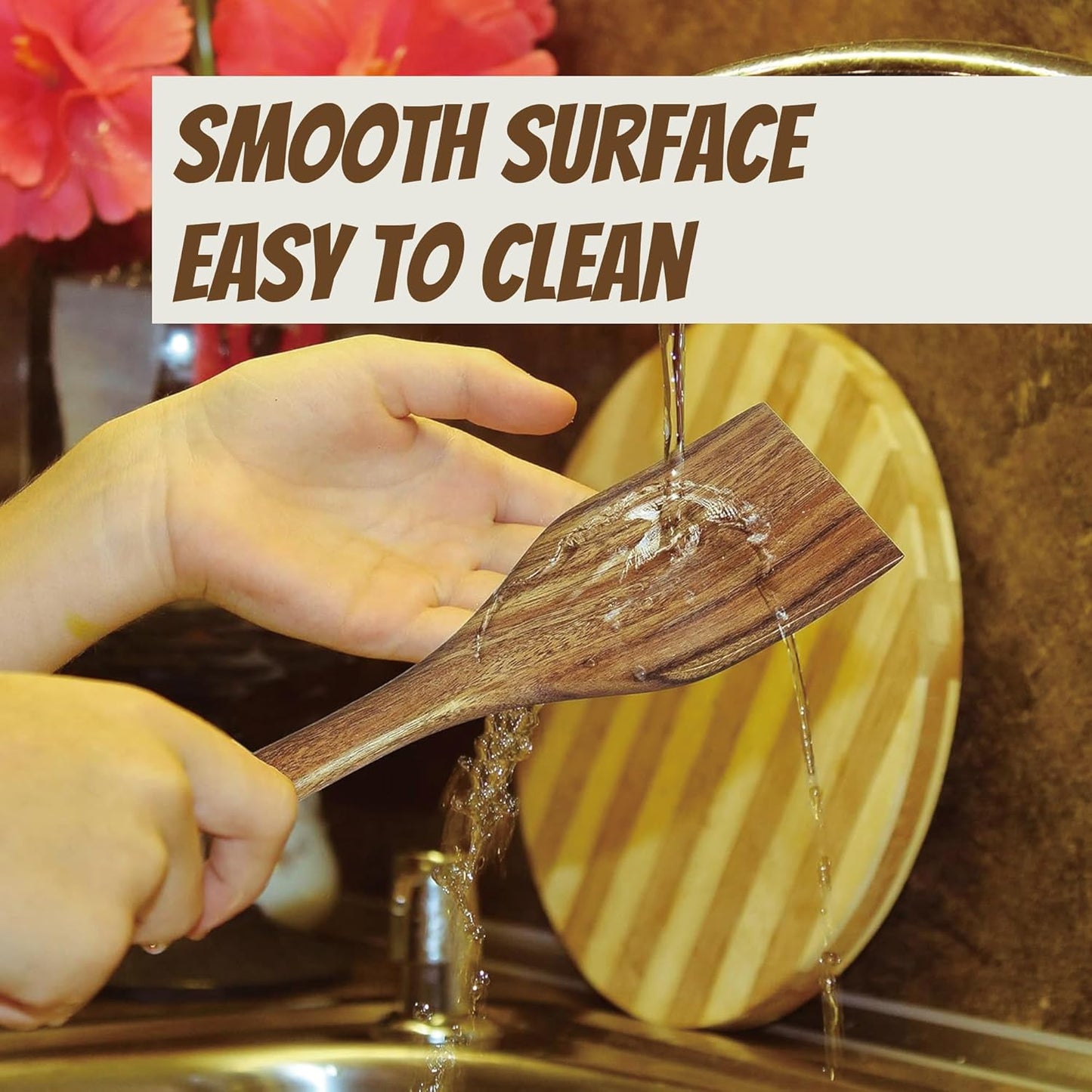 Acacia Wooden Spoons for Cooking – 6-Piece Wooden Kitchen Utensil Set with Spatula, Slotted Spoon & Pasta Fork