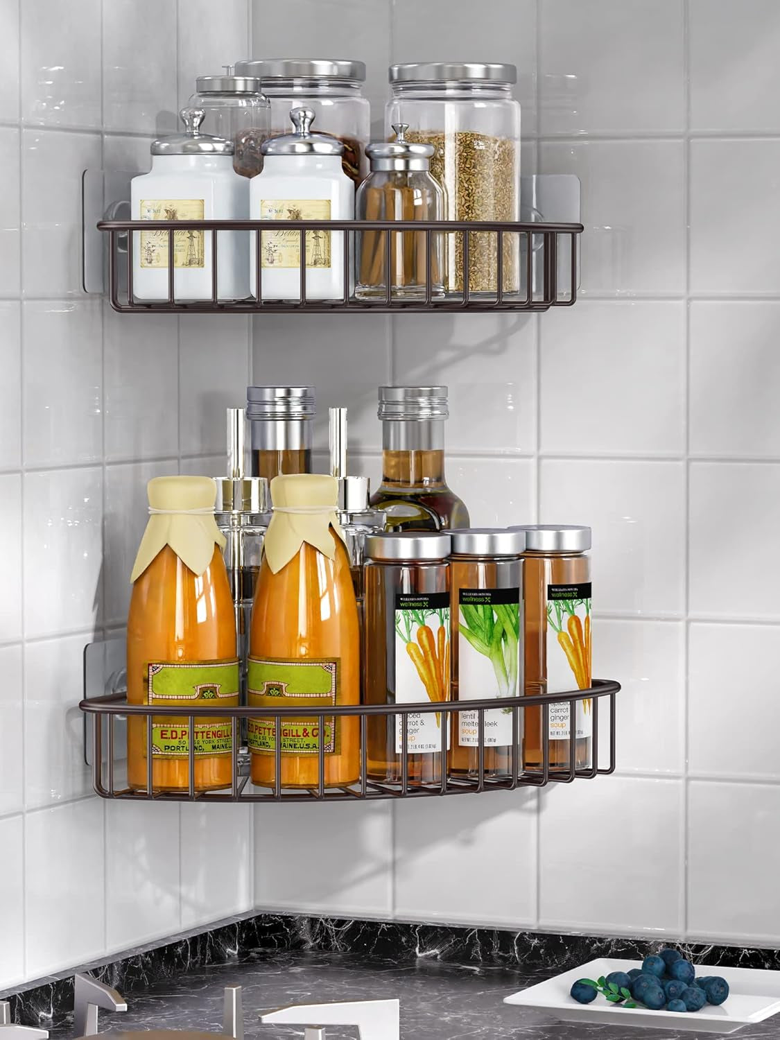 2-Pack Corner Shower Caddy, SUS304 Stainless Steel, Wall Mounted Bathroom Shelf with Adhesive, Storage Organizer for Toilet, Dorm and Kitchen (Bronze)