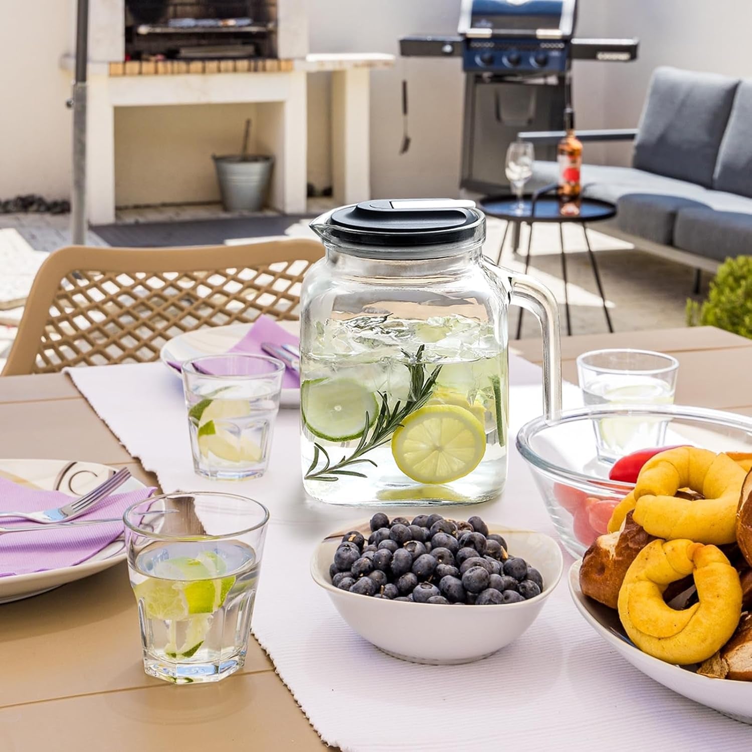 68 Oz Seal Pitcher with Lid and Spout, Large Iced Tea Pitcher for Fridge, Wide Mouth Glass Jar Container for Homemade Juice & Iced Tea, Iced Coffee, and Drinks