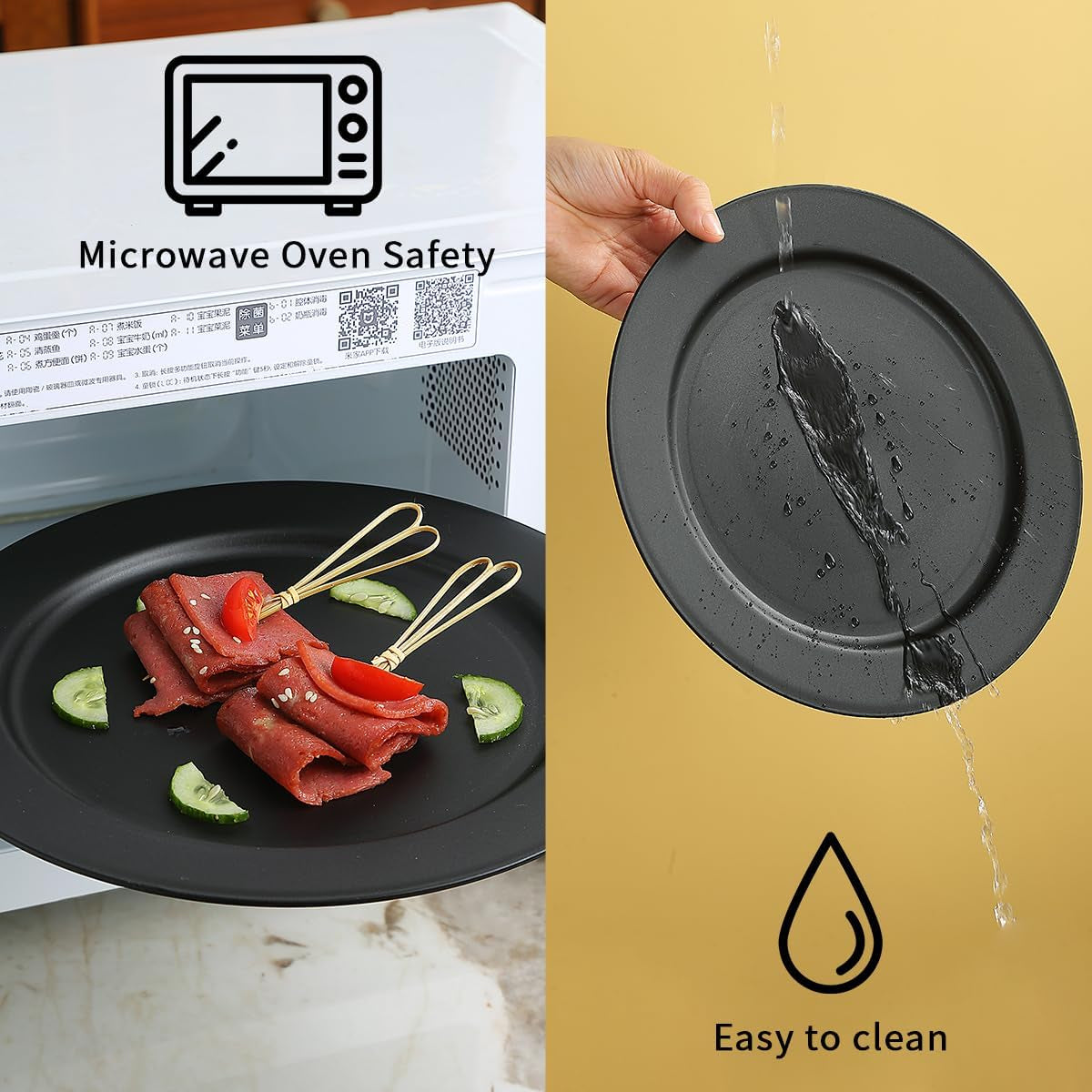 Set of 8 Reusable 10-Inch Black Plastic Plates - Versatile Dinner, Salad, and Pasta Dishes for Home, Garden, Picnic, Camping, and Outdoor Use