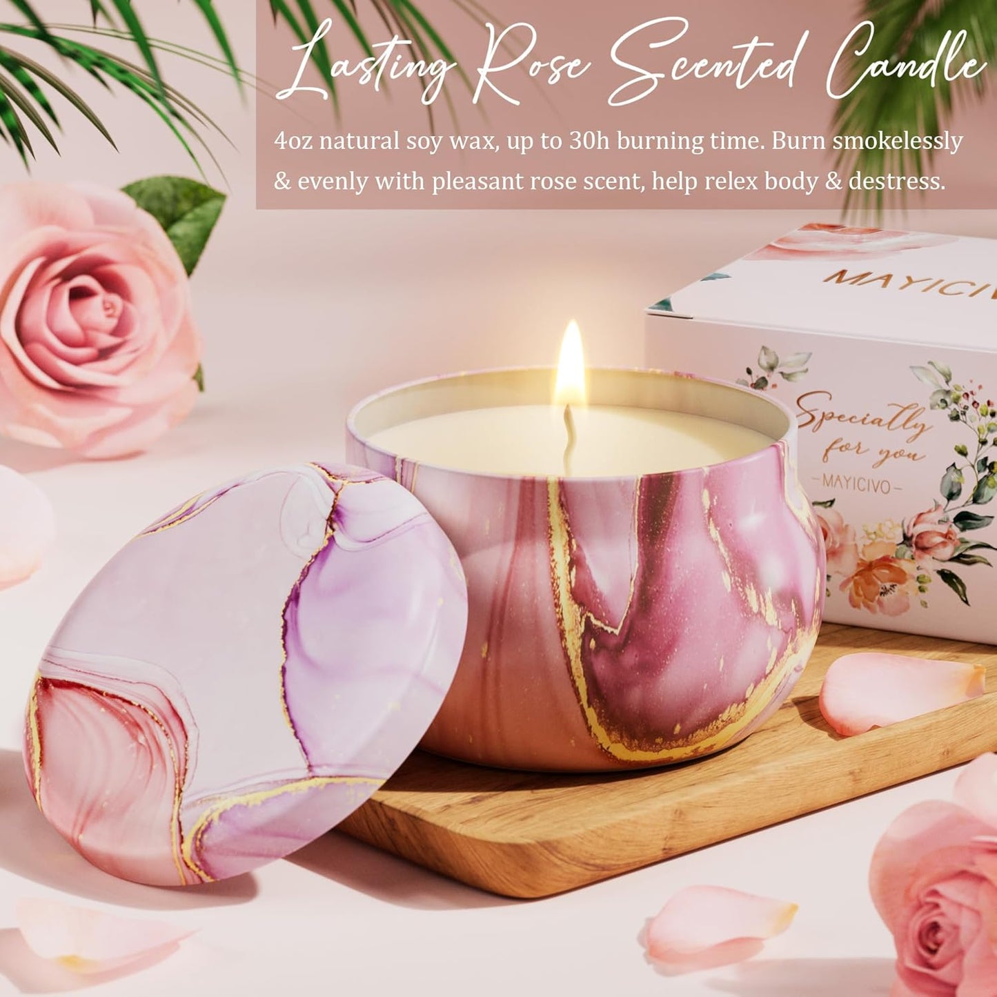 Birthday Gifts for Women Self Care Gifts Get Well Soon Gifts, Rose Relaxing Spa Gifts Basket Care Package W/ Luxury Flannel Blanket, Unique Mothers Day Gifts for Mom Her Friend Sister Wife Grandma