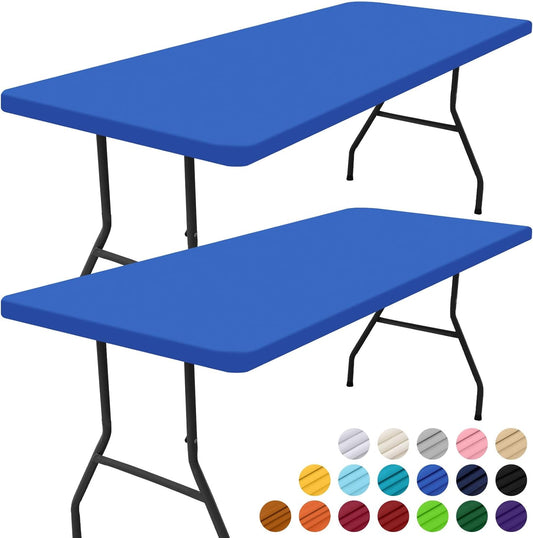 2 Pack Rectangle Picnic Table Cloth, Waterproof Elastic Fitted Tablecloths, Washable Polyester Rectangular Patio Table Cover for Camping, Indoor and Outdoor (Blue, 30"X48")
