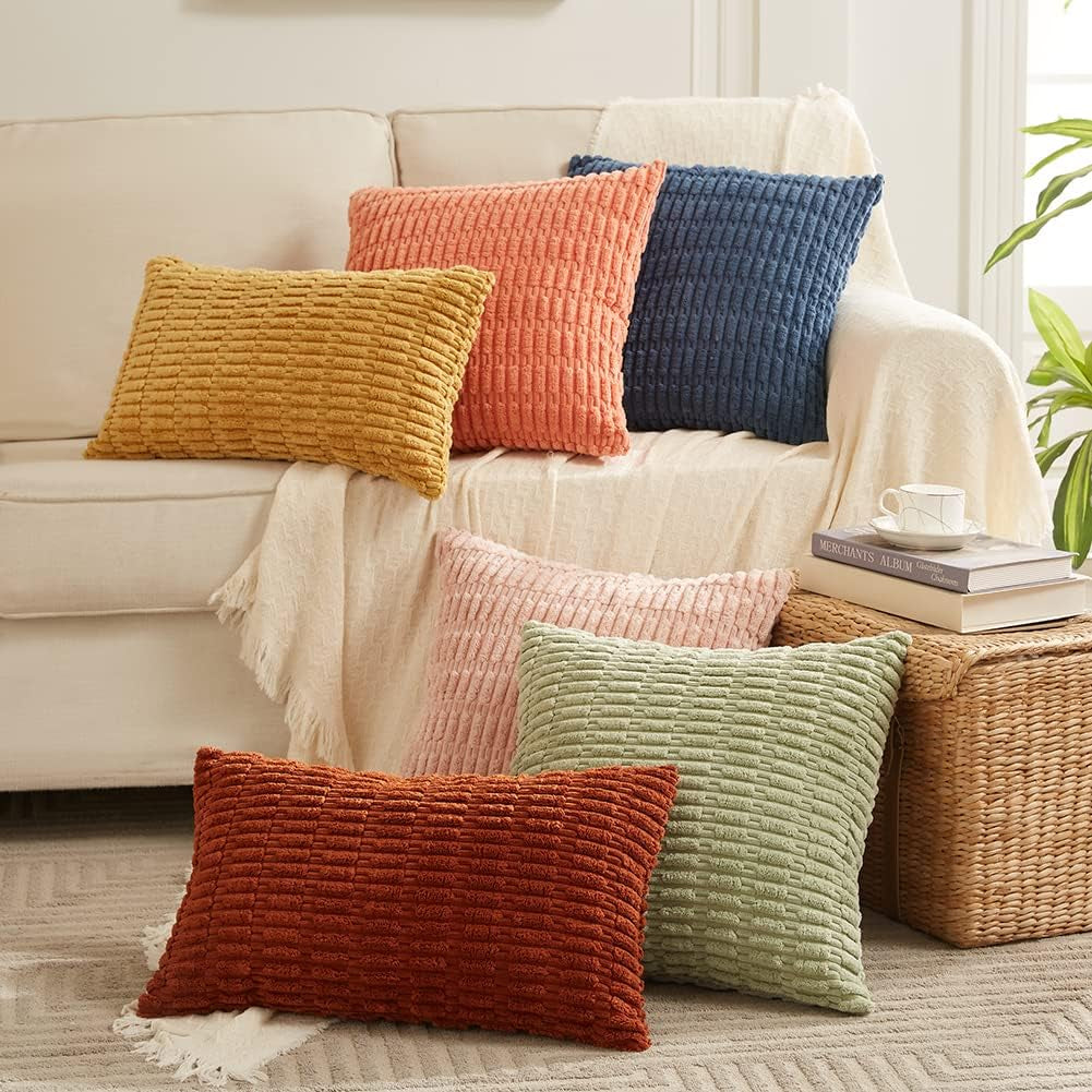 2 Packs Boho Decorative Throw Pillow Covers 18X18 Inch for Living Room Couch Bed Sofa, Rustic Modern Farmhouse Home Decor, Soft Corduroy Cream Square Cushion Case 45X45 Cm
