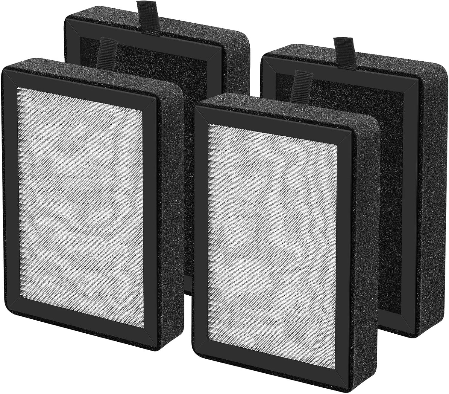 4 Pack LV-H128 Replacement Filter Compatible with LEVOIT LV-H128 / PUURVSAS (HM669A) / ROVACS (RV60) Air Purifier, 3-In-1 HEPA and Activated Carbon Filters, Replace Part #LV-H128-RF