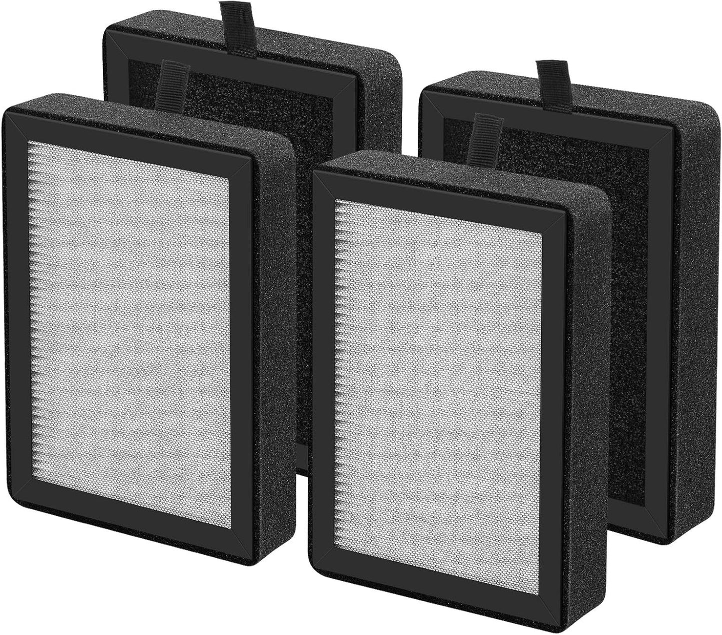 4-Pack Replacement Filters for LEVOIT LV-H128, PUURVSAS HM669A, and ROVACS RV60 Air Purifiers - 3-in-1 HEPA and Activated Carbon Filters, Compatible with Part #LV-H128-RF