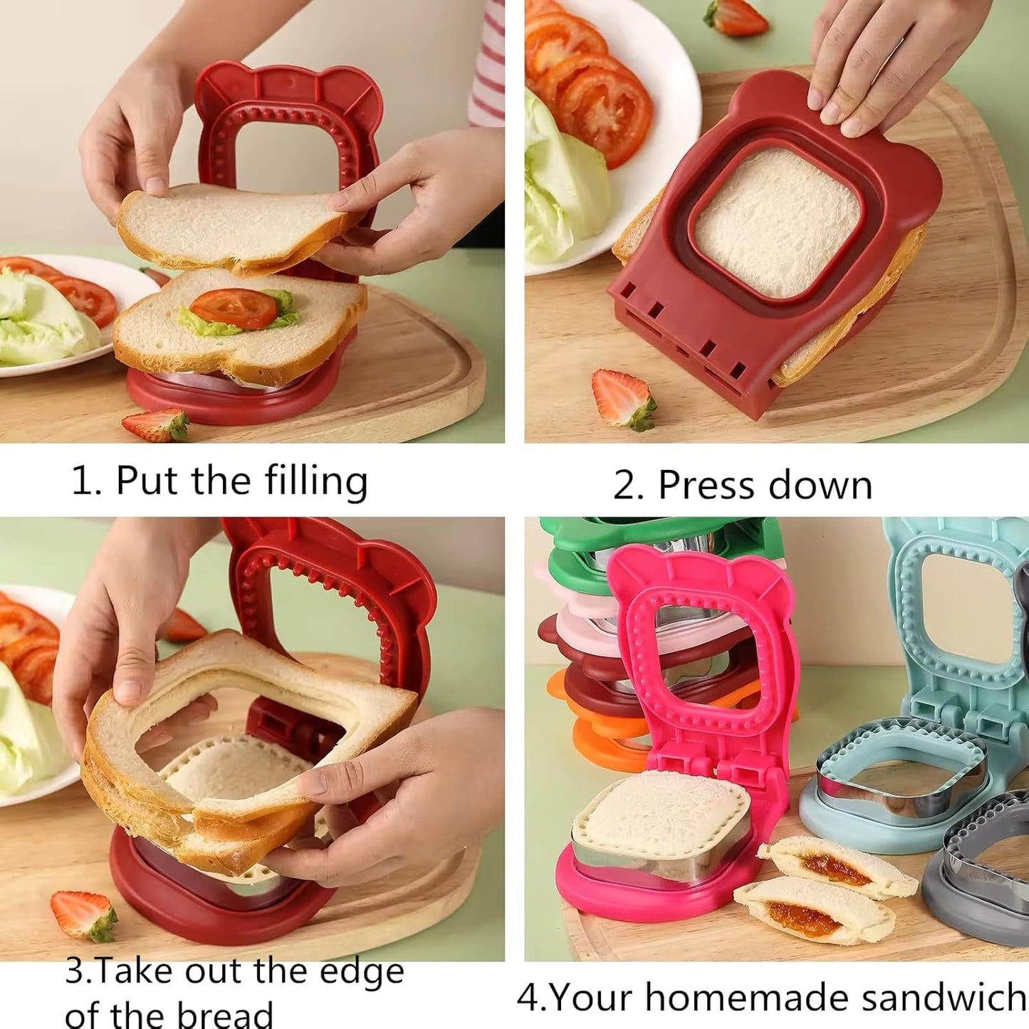 Sandwich Cutter and Sealer, Uncrustables Sandwich Maker for Making Lunchtime Easier,Square Sandwich Uncrustable Cutter for Kids Breakfast and Lunches (Square RED)