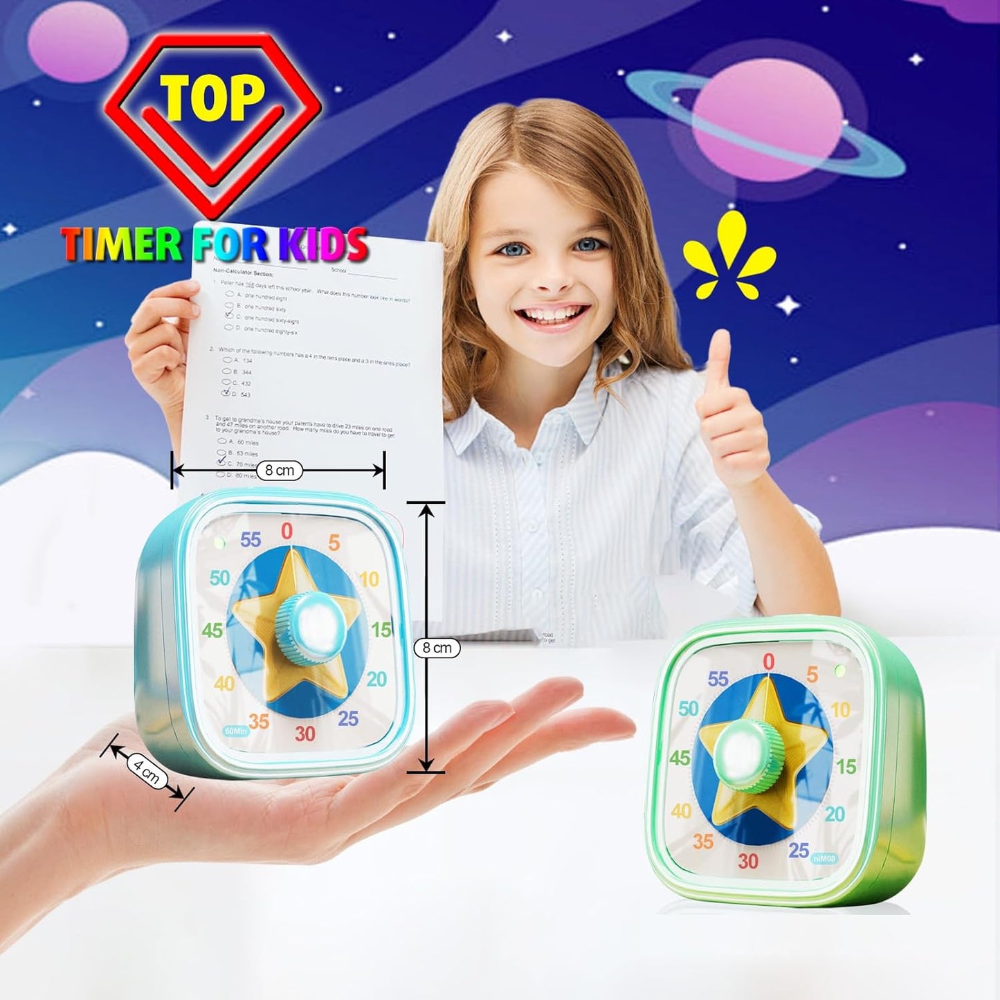 Visual Timer for Kids, 60 Minute Countdown Kitchen Timer for Cooking, Time Management Tool for Classroom, Teacher, Home School, Toddlers, Office, Study, Game - Battery Included