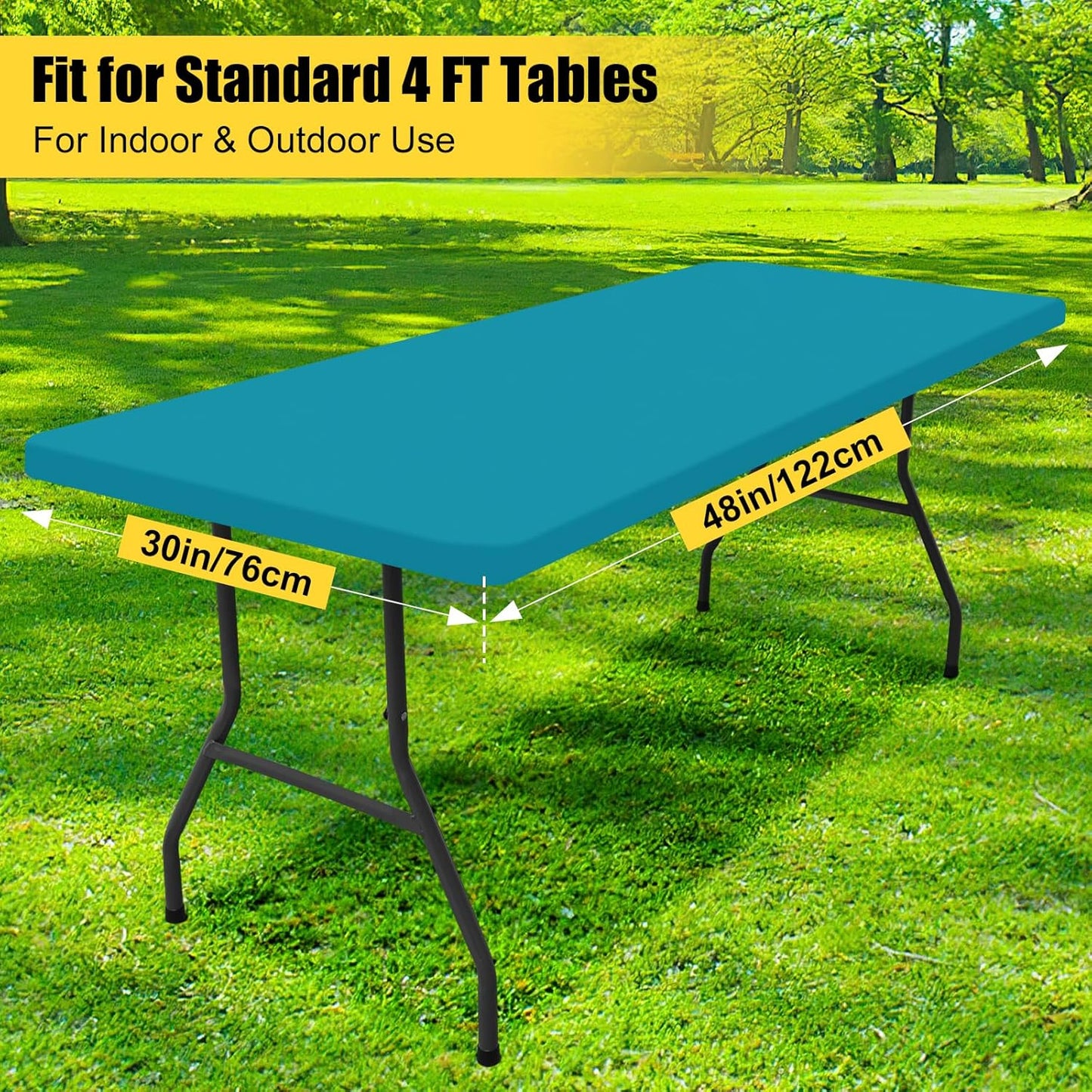 2 Pack Rectangle Picnic Table Cloth, Waterproof Elastic Fitted Tablecloths, Washable Polyester Rectangular Patio Table Cover for Camping, Indoor and Outdoor (Teal, 30"X48")