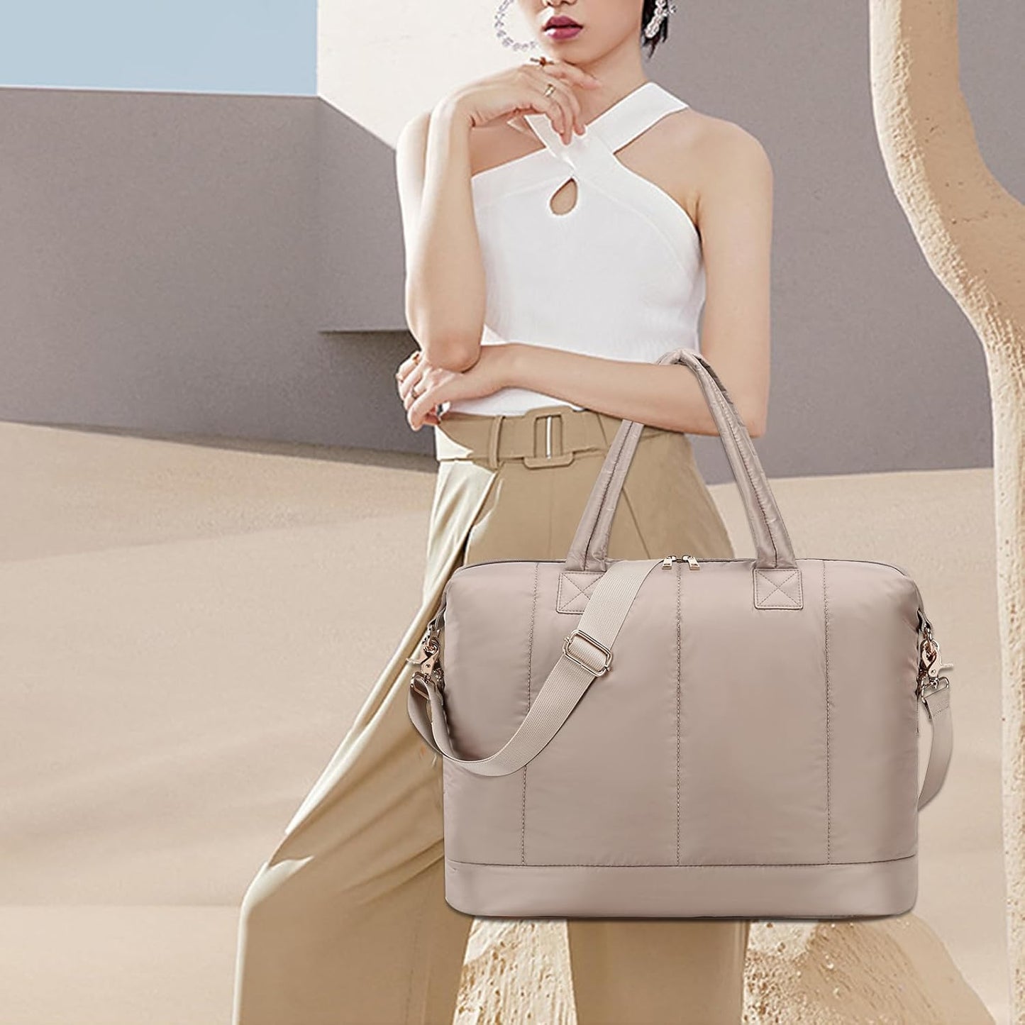 Weekender Bags for Women Puffer Tote Bag with Zipper Carry on Airport Bag Winter Shoulder Bags for Travel Work
