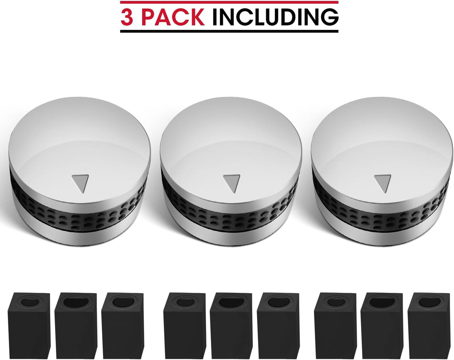 Grill Control Knobs Replacement 3 Pack, Gas Grill Burner Knob Kit, Chrome Plated Plastic with Nonslip Grip, Fits Gas BBQ with D Shaped Valve Stem