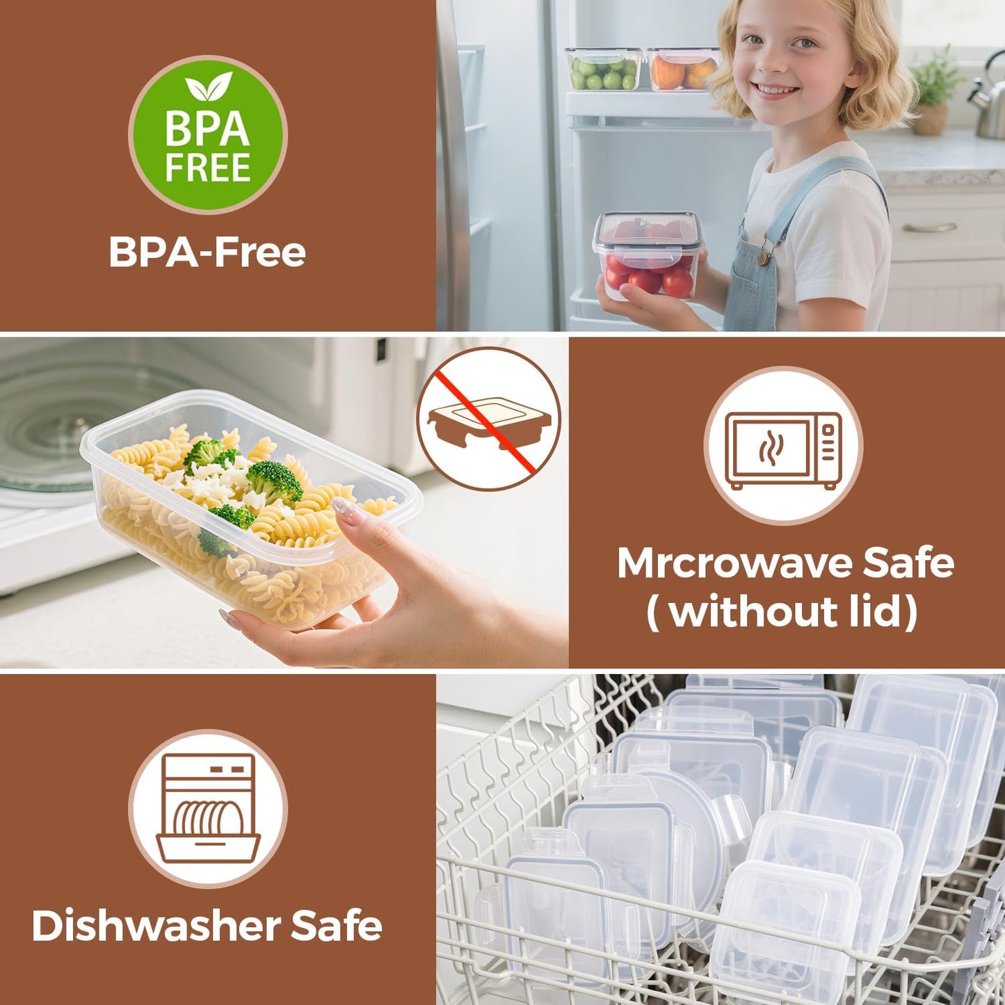 Food Storage Containers Set with Airtight Lids,Plastic Food Containers for Kitchen Storage and Organization, Leak Proof Meal Prep Container,Reusable Lunch Storage Set