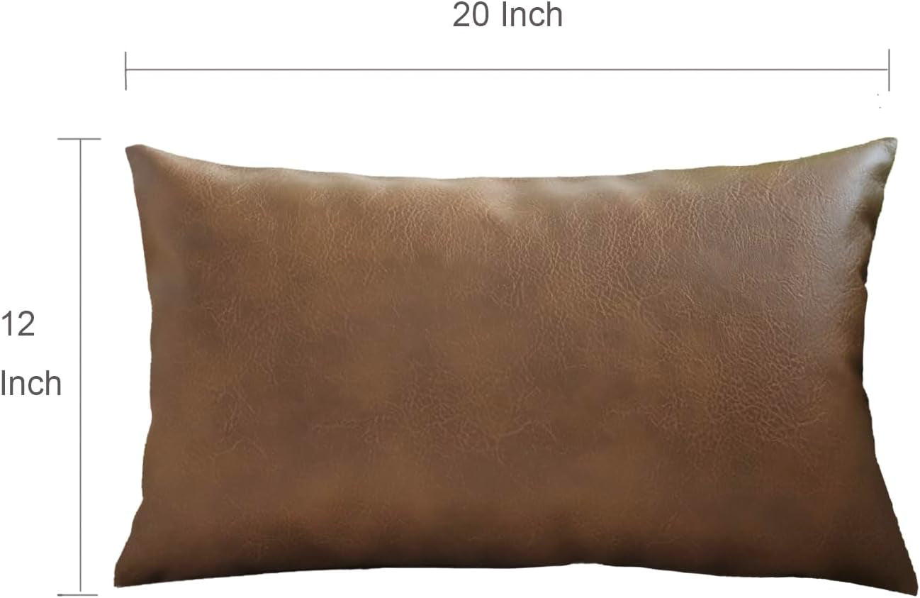 Modern Leather Throw Pillow Cover for Couch Sofa Bed 100% Faux Leather Dark Brown 12" X 20"