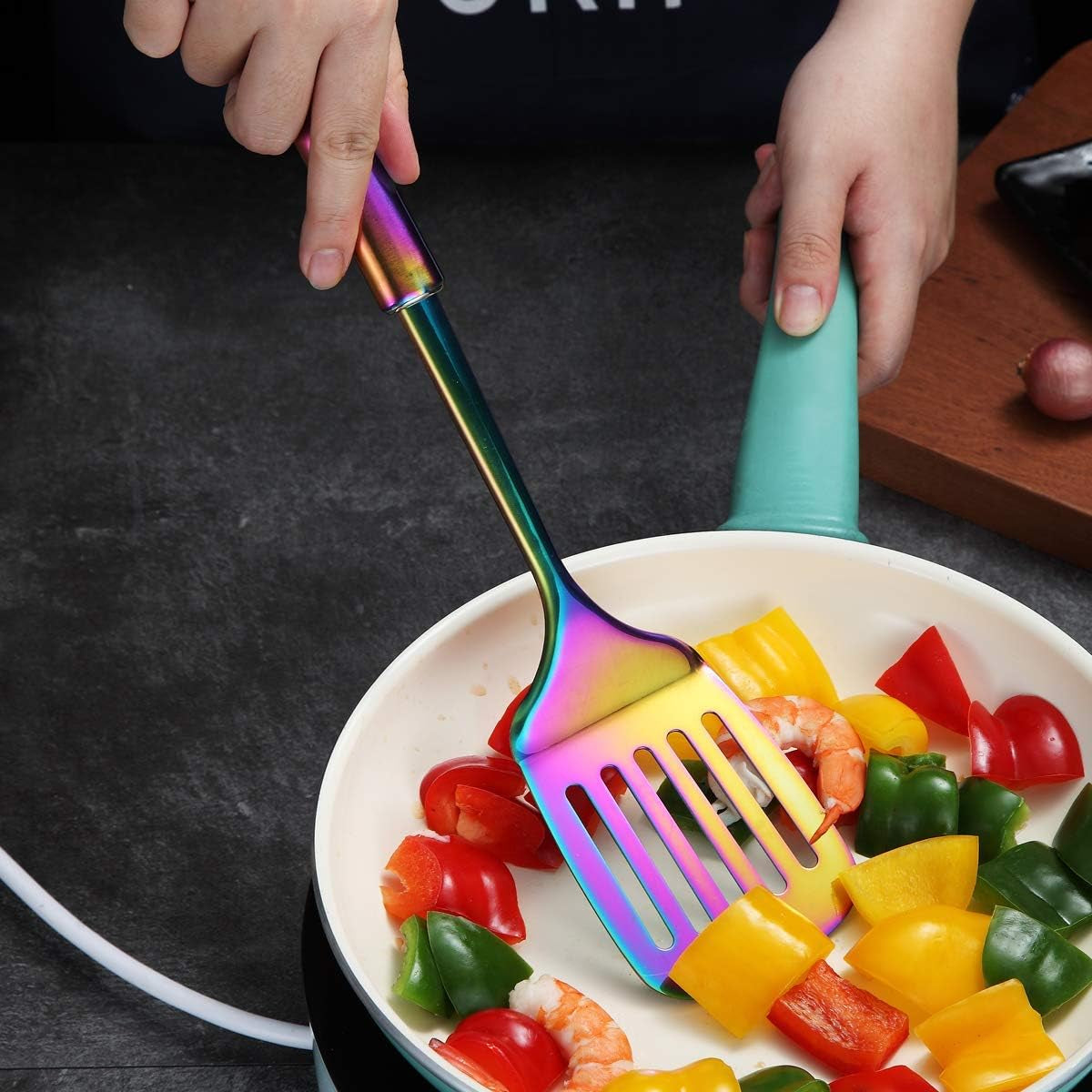Professional Rainbow Slotted Turner - Stainless Steel BBQ Spatula