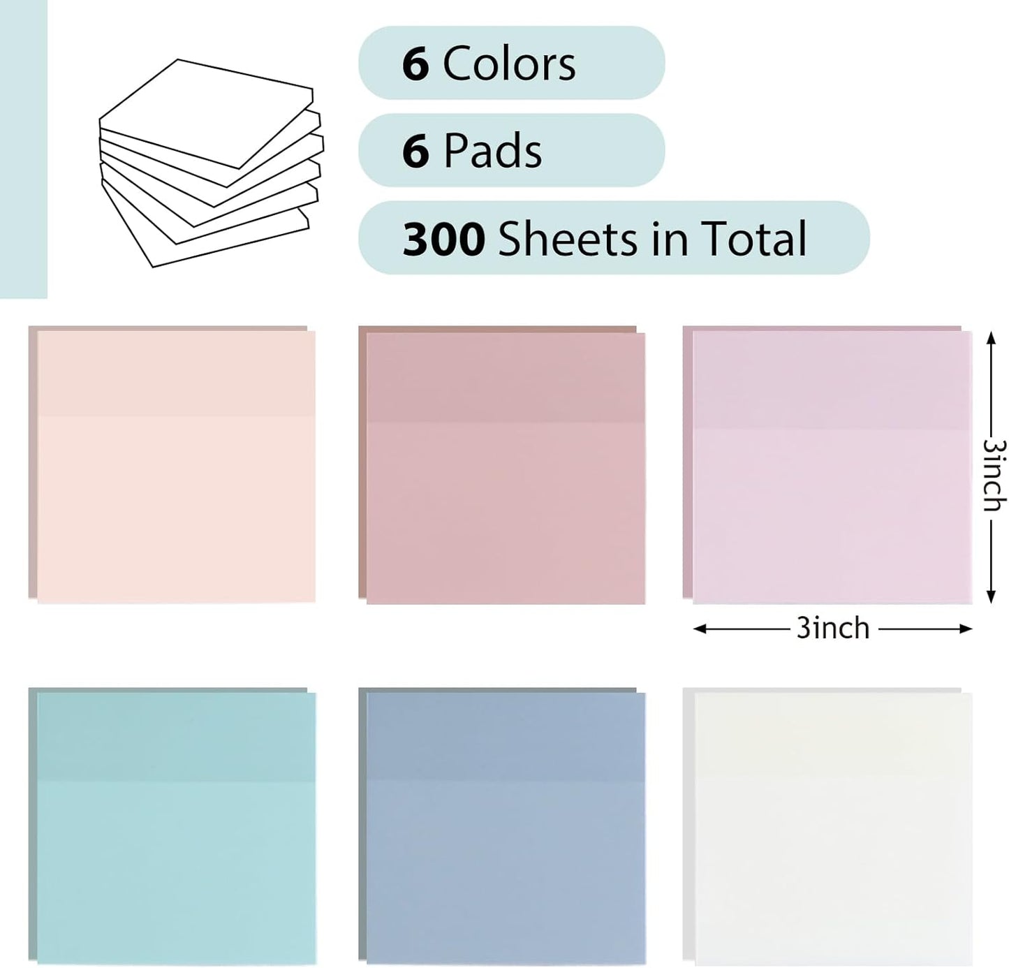 Transparent Sticky Notes - Pastel Color Clear Sticky Notes, 3X3 Inch, Waterproof, 300 Sheets for College, School & Office