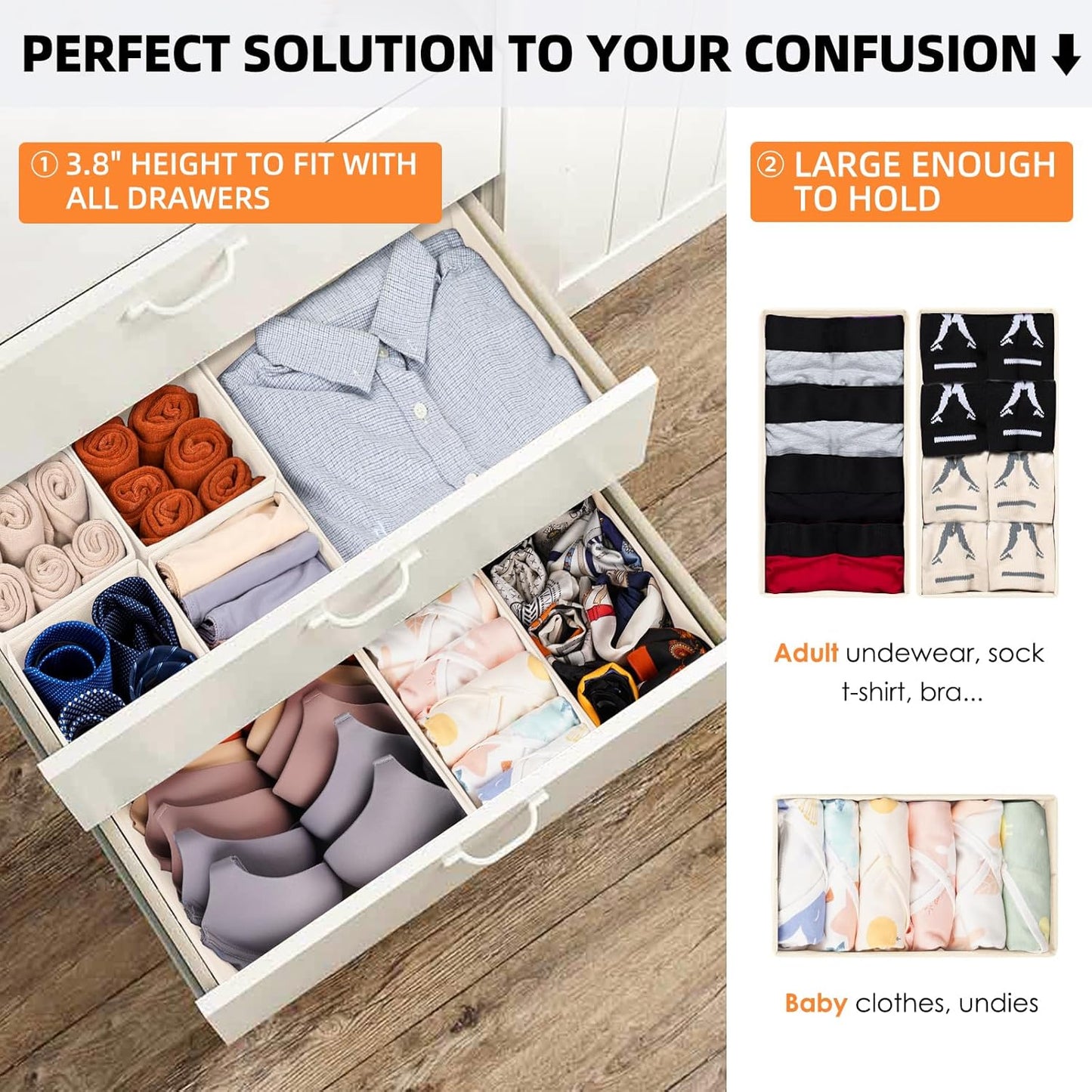 Closet Drawer Organizer Clothes, 15 Pack Dresser Organizer for Baby Clothes, Fabric Drawer Dividers for Nursery Bedroom (Beige)