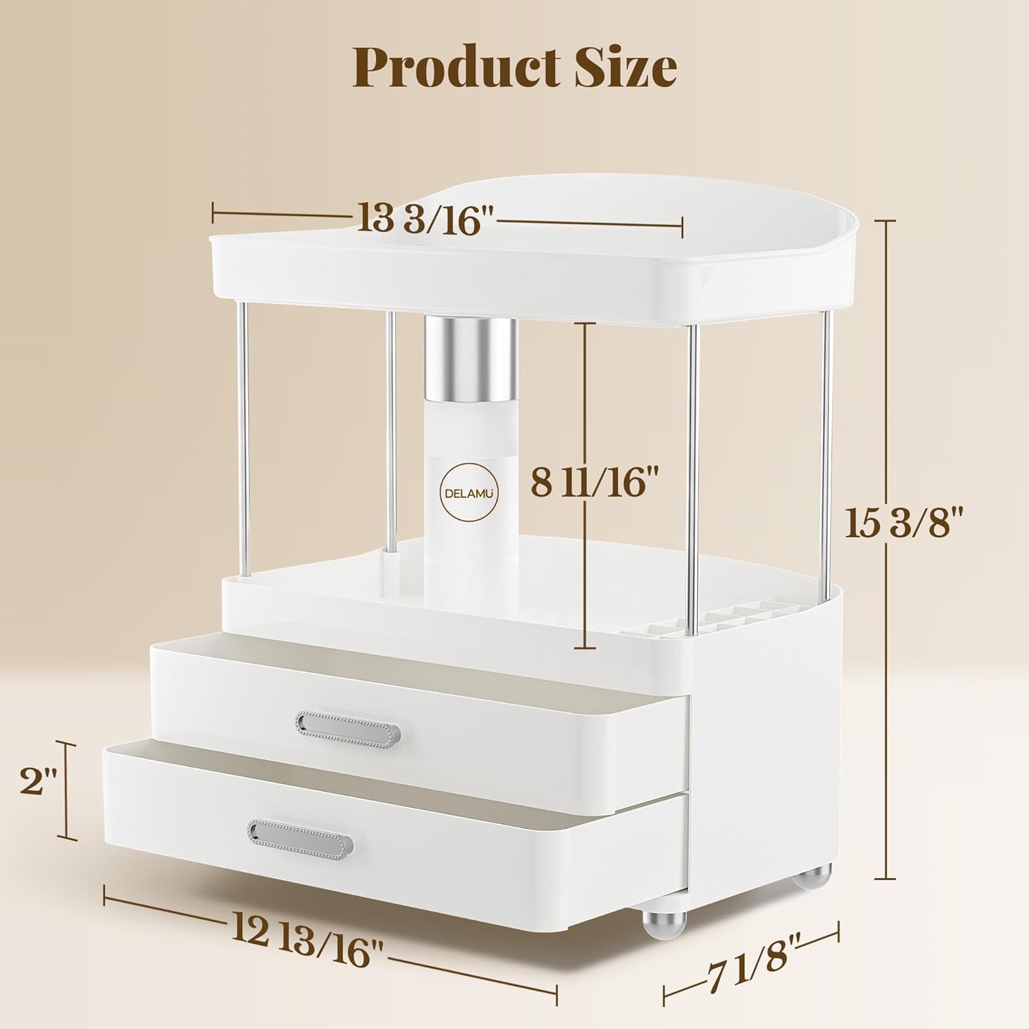 Bathroom Counter Organizer with Lipstick Holder, Acrylic 4-Tier 2-Drawers Makeup Organizer, Bathroom Organizers and Storage for Vanity, Office Supplies, Perfume, Skincare, Face Mask, White