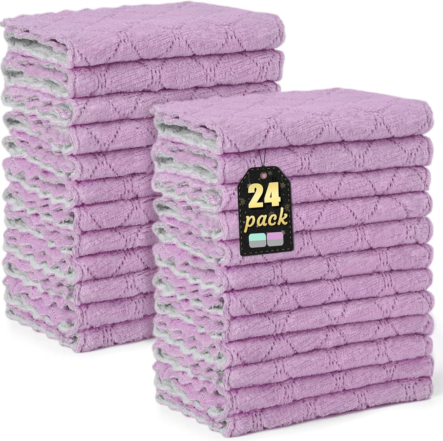 24 Pack Kitchen Cloth Dish Towels, Soft Premium Dishcloths, Highly Absorbent Multi-Purpose Dust and Stain Removal Cleaning Supplies for Kitchen Car Cleaning