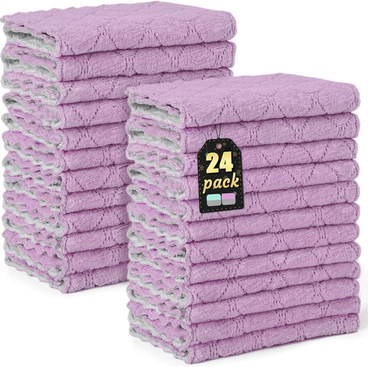 24 Pack Kitchen Cloth Dish Towels, Soft Premium Dishcloths, Highly Absorbent Multi-Purpose Dust and Stain Removal Cleaning Supplies for Kitchen Car Cleaning