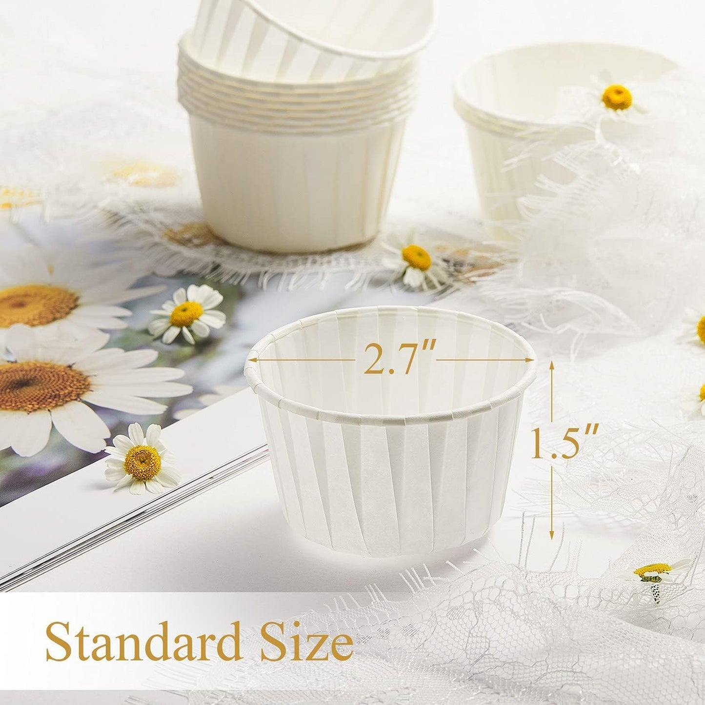 White Cupcake Liners, 100Pcs Muffin Baking Cups,Ramekin Holders, Heavy Duty Oil-Proof Wrappers for Wedding,Birthday,Party,Baby Showers,Gift for Valentine'S Day