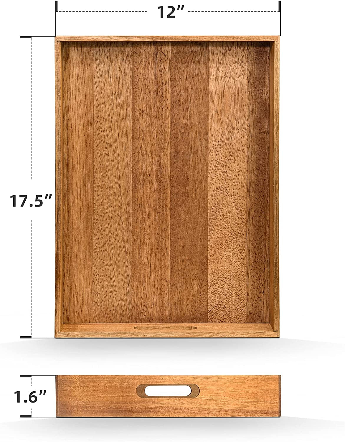 Acacia Wood Serving Tray with Handles (17 Inches) – Decorative Serving Trays Platter for Breakfast in Bed, Lunch, Dinner, Appetizers, Patio, Ottoman, Coffee Table, BBQ, Party –Great for Lap &Couch