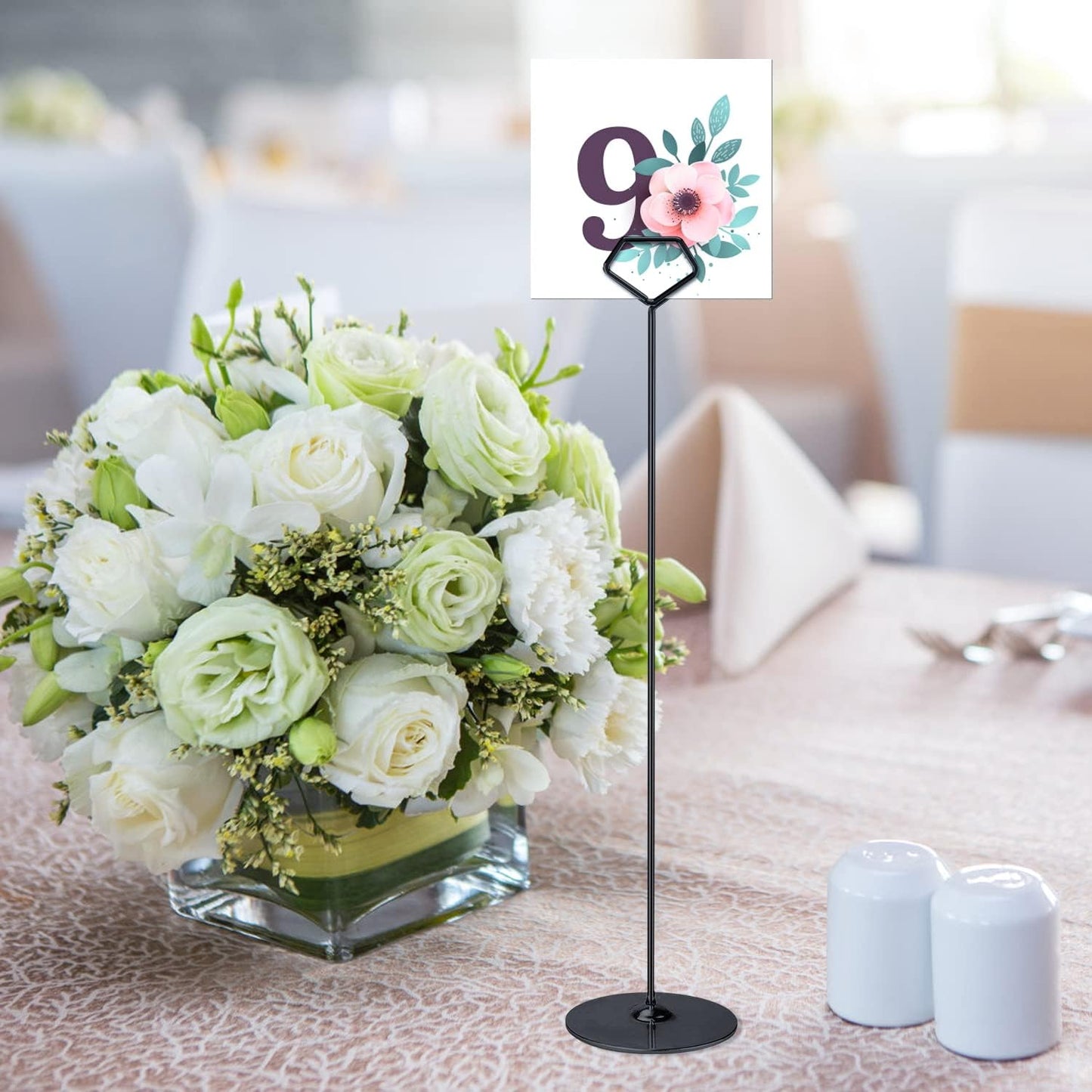 16PK Table Number Holders 12 Inches Place Card Holder Metal Table Card Holders, Picture Holders for Tables, Card Holder Stand for Wedding Décor - Black Sign Holder