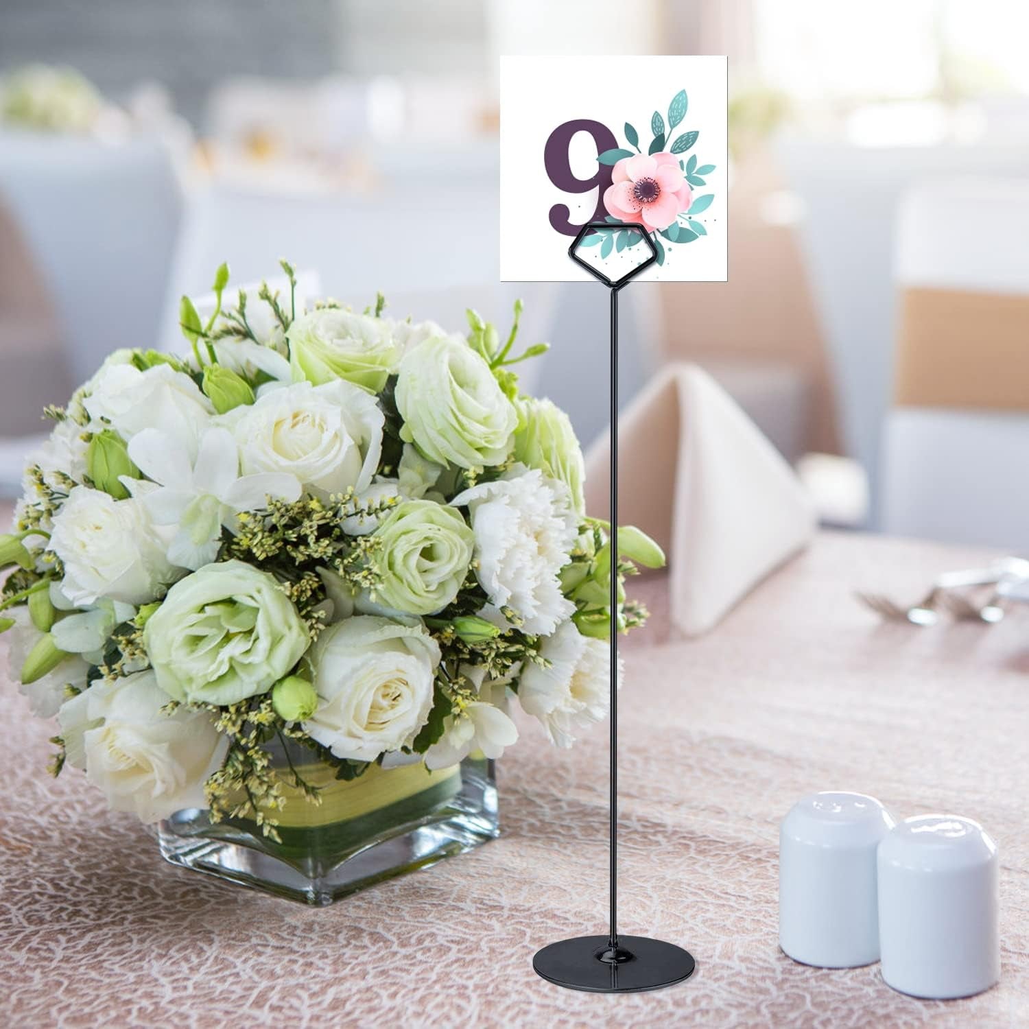 16PK Table Number Holders 12 Inches Place Card Holder Metal Table Card Holders, Picture Holders for Tables, Card Holder Stand for Wedding Décor - Black Sign Holder