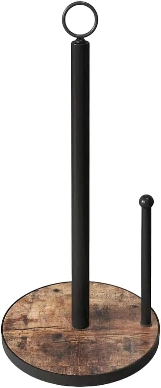 Paper Towel Holder Countertop with Heavy Duty Wood Base, Farmhouse Paper Towel Roll Stand for Kitchen Counter Fits Standard and Jumbo Size Paper Towels (Brown - Easy to Tear)