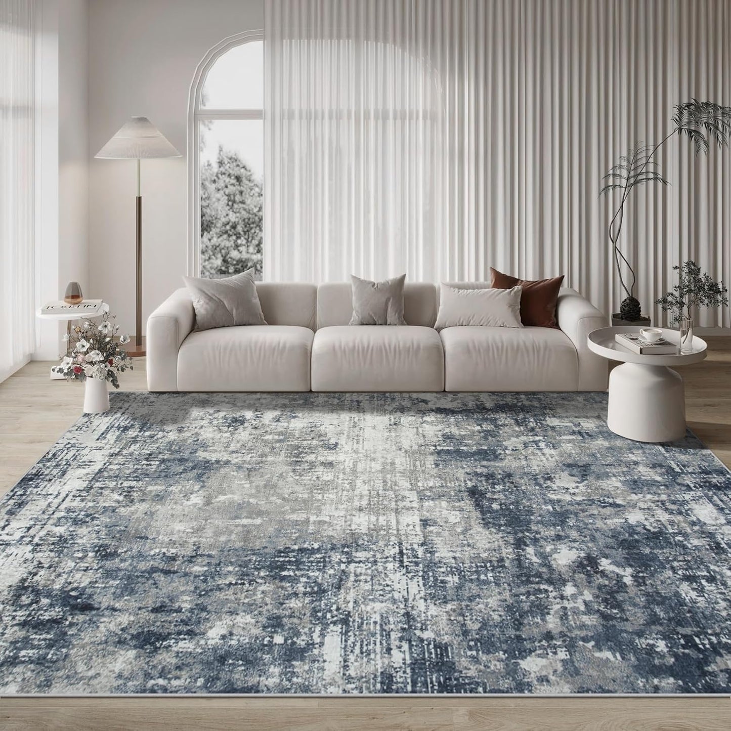 8X10 Area Rugs for Living Room Rug Washable: Modern Large Rug for Dining Room Bedroom Carpet Non Slip 8 by 10 Indoor Abstract Nursery Home Office Blue Grey