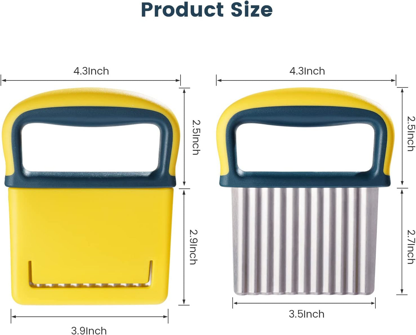Crinkle Cutter Knife, Potatoes Crinkle Fry Cut and Vegetable Cutter for Veggies, Stainless Steel Carrot Slicer(Yellow)