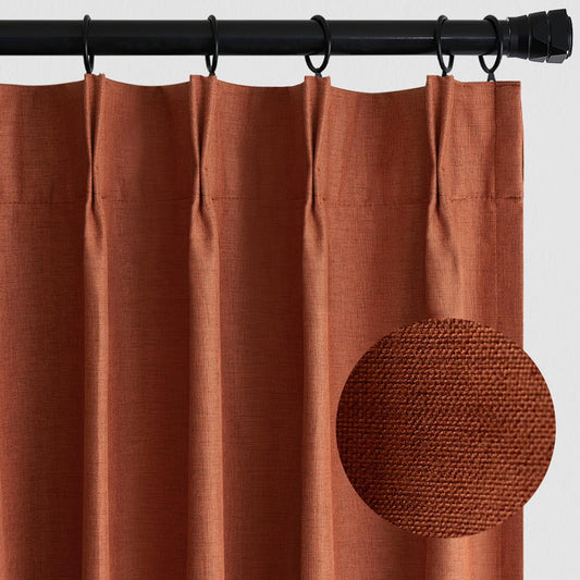 Burnt Orange 96-Inch Pinch Pleated Blackout Curtains, Linen Thermal Insulated Drapes with Hooks for Living Room and Bedroom - Set of 2 Panels