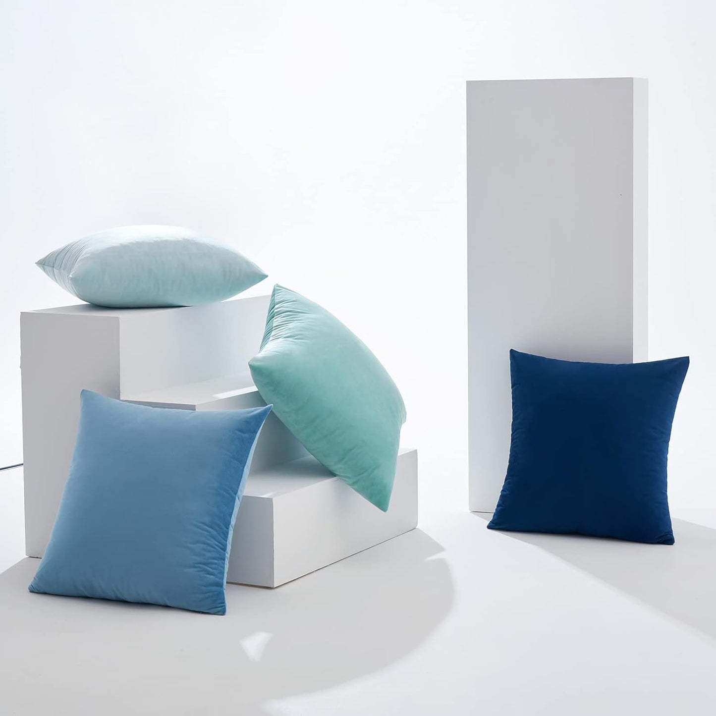 Pack of 4 Velvet Throw Pillow Covers Soft Solid Decorative Square Spring Cushion Case for Sofa Bedroom Living Room 18 X 18 Inch Blue