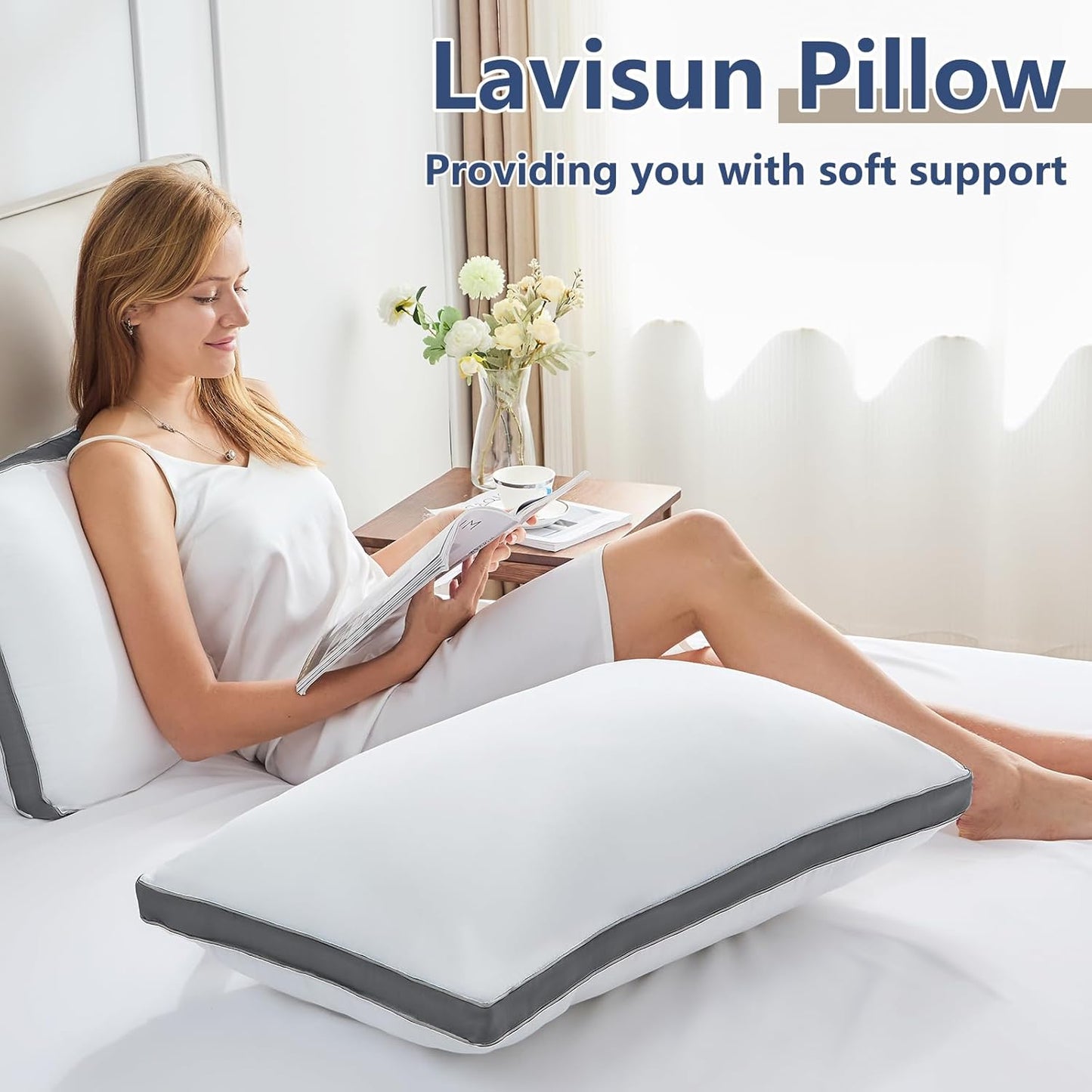Pillows Queen Size Set of 2, Soft Supportive 3D down Alternative Bed Pillow for Sleeping 2 Pack Dark Grey, Luxury Hotel Quality Gusseted Bedding Pillow for Back, Stomach or Side Sleepers 18X28